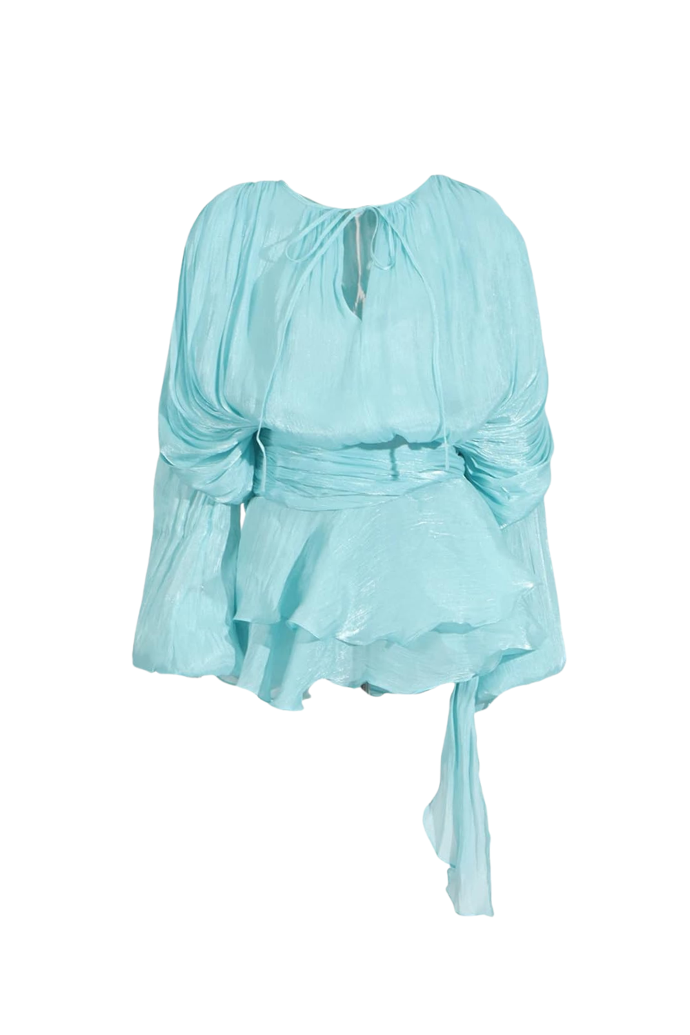 HERMOSA BALLOON SLEEVE RUCHED MINI DRESS IN BABY BLUE