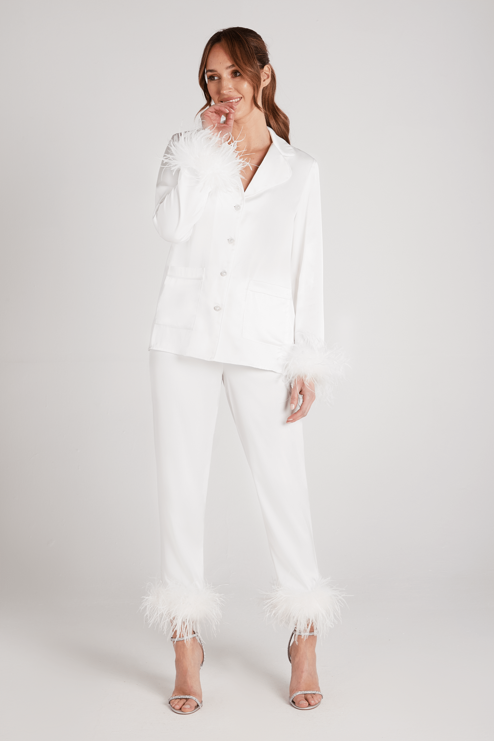 DARCIE WHITE SATIN PAJAMAS FOR SLEEPWEAR