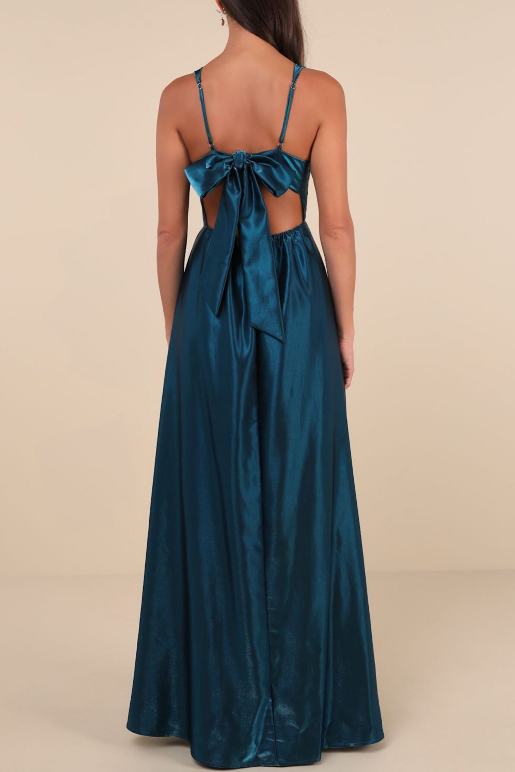 AURA SHINY TEAL TAFFETA MAXI DRESS WITH POCKETS