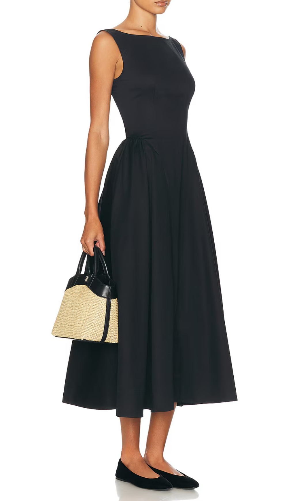 STRETCH SATEEN MIDI DRESS BLACK OCCASION