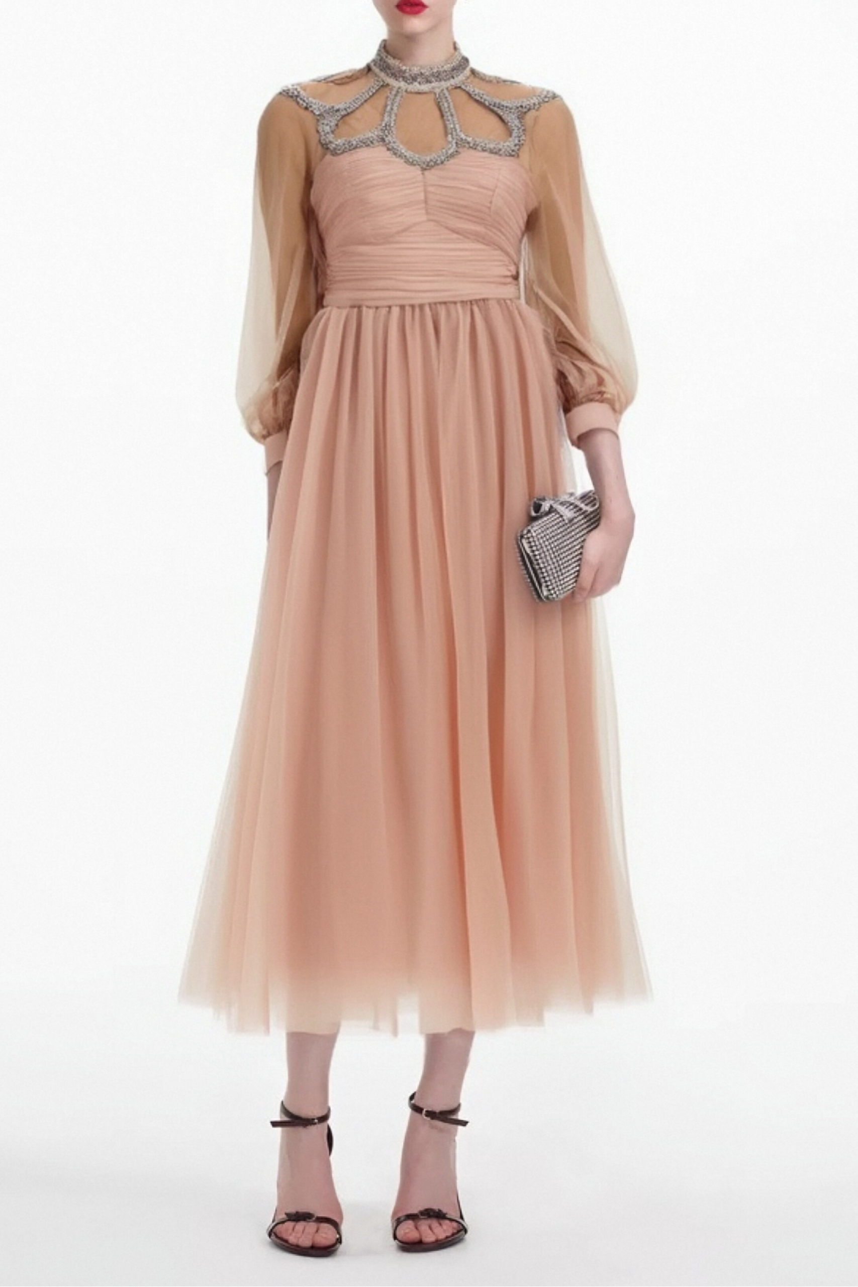 CALIXTE PINK TULLE MIDI DRESS FOR PARTY