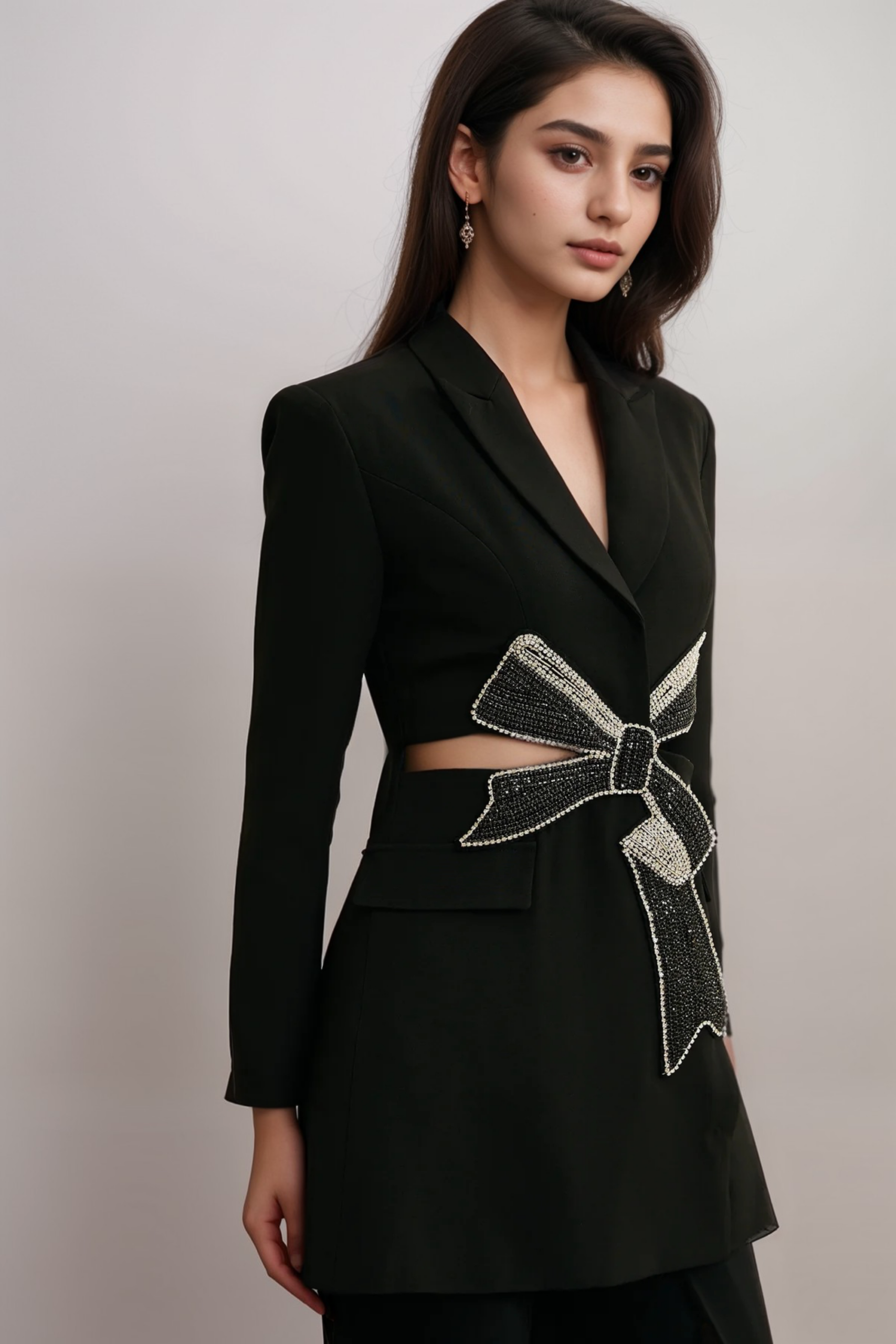 JUSTINE BLACK BOWKNOT CUTOUT BLAZER