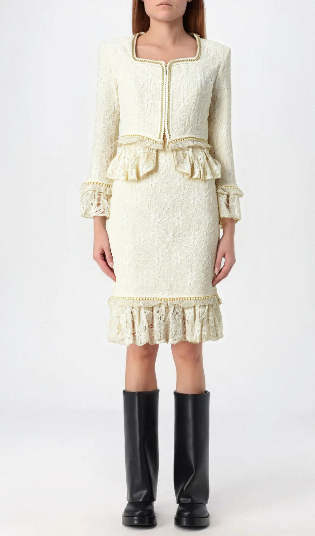 LACE BODYCON SKIRT SUIT IVORY WEDDING PARTY DRESS