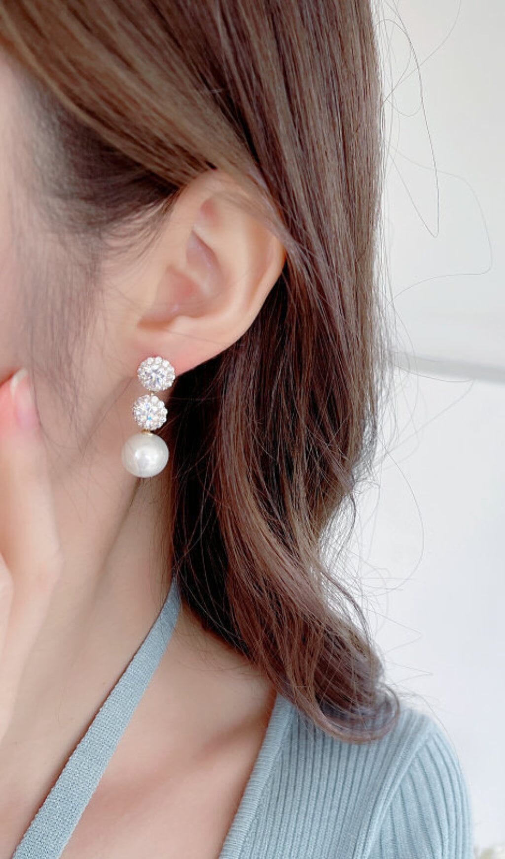 PEARL & ZIRCON FLOWER DROP EARRINGS FOR WEDDING