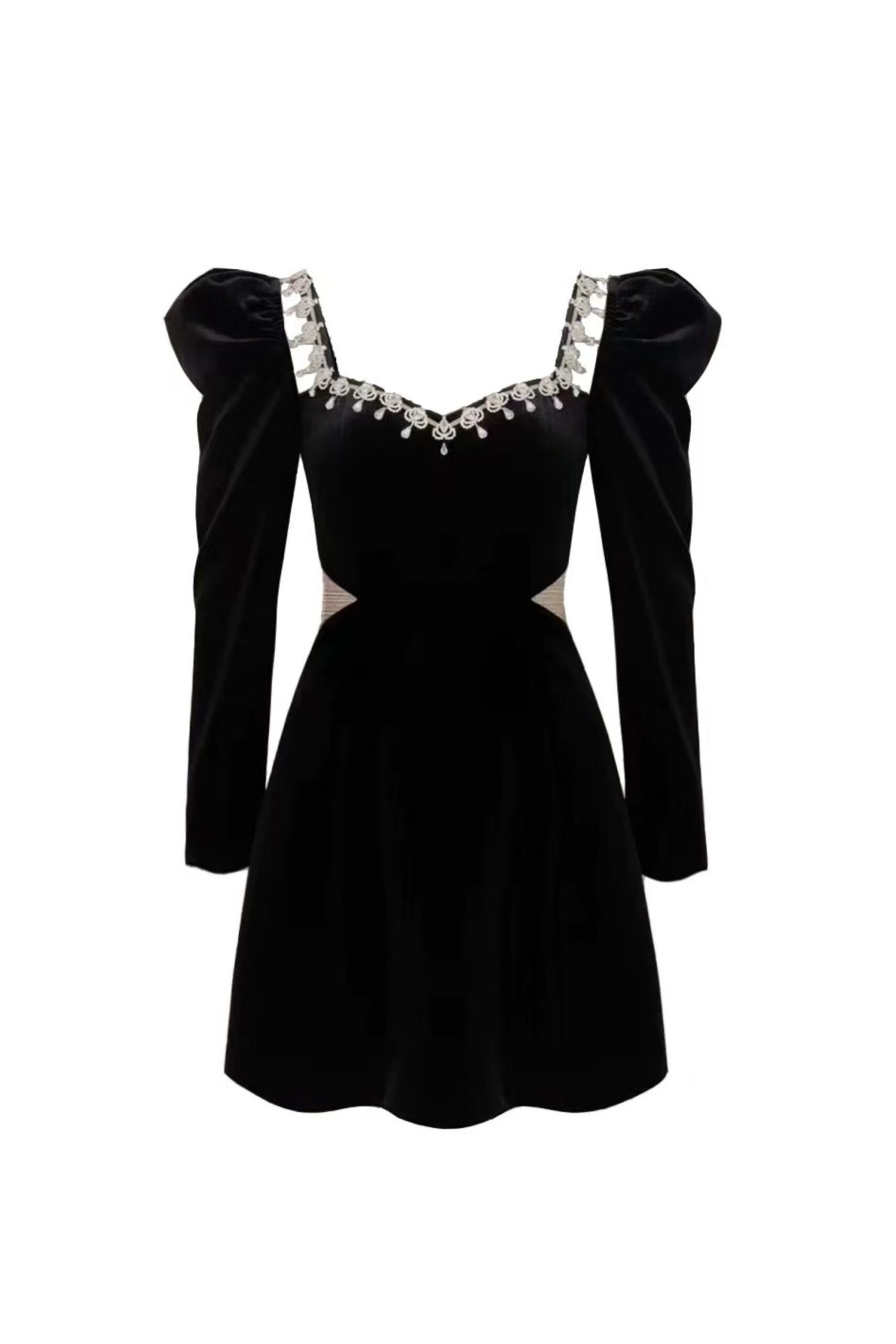 SQUARE NECK VELVET MINI DRESS FOR EVENING