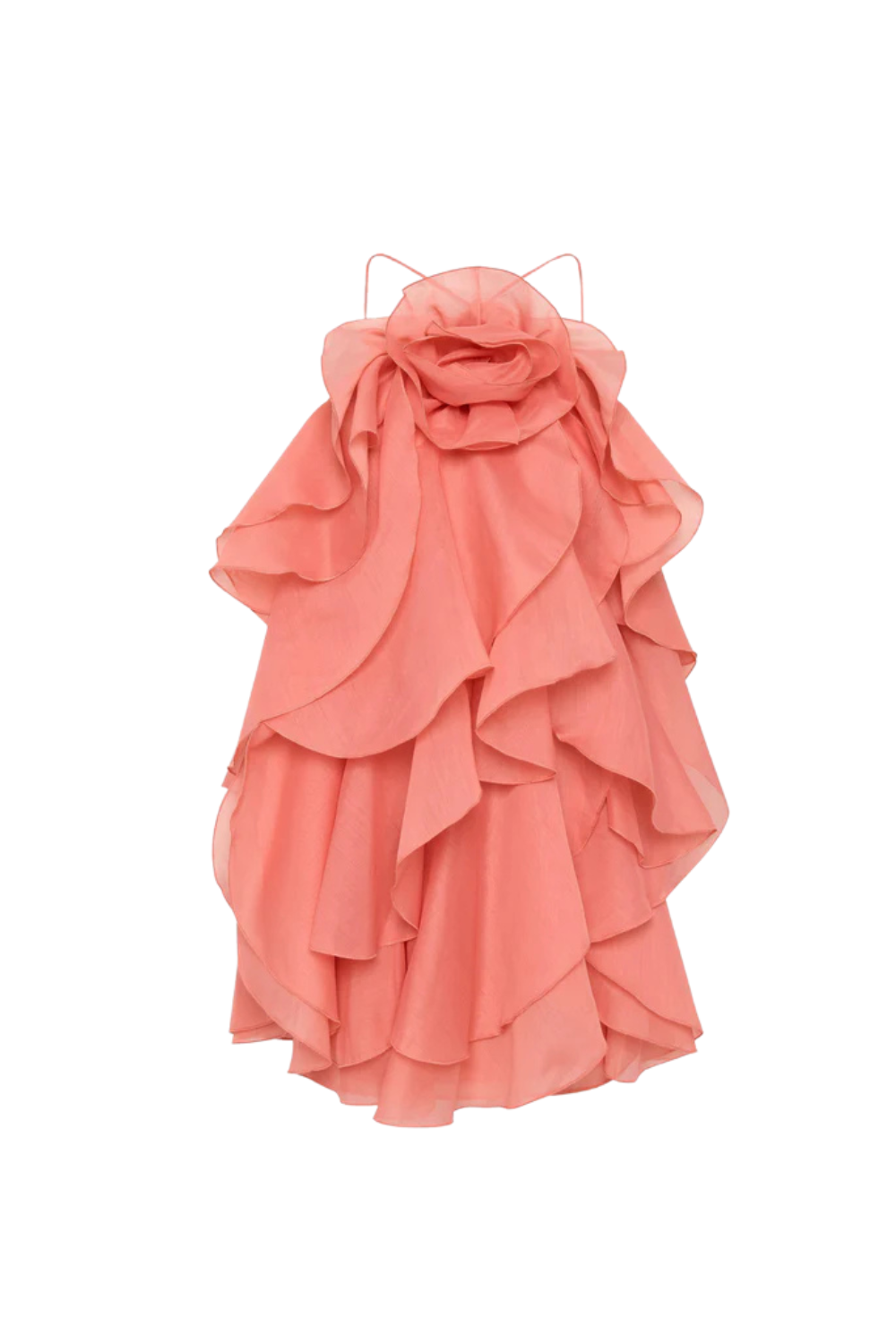 LORRAINE ORANGE FLORAL RUFFLE HALTER MINI DRESS
