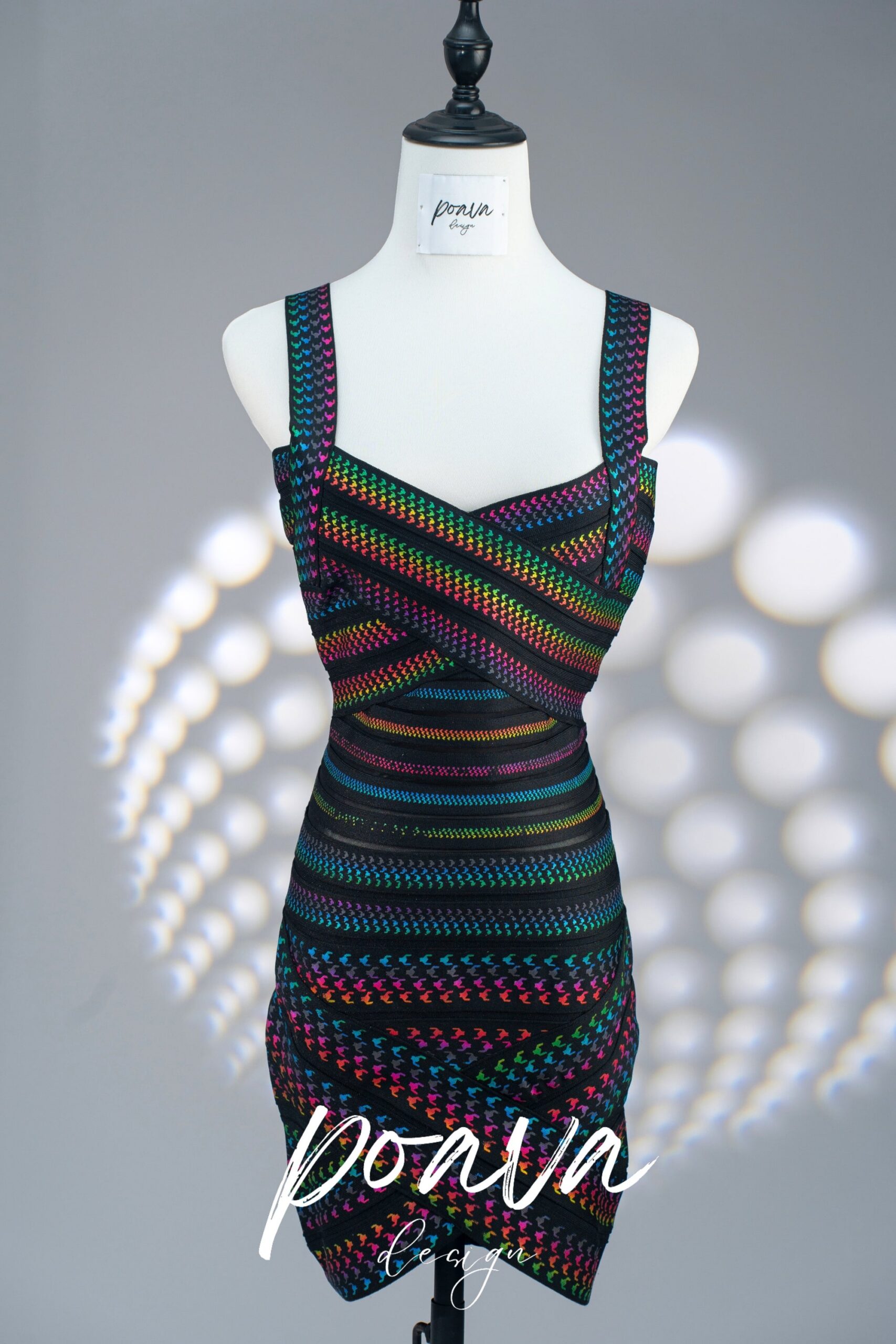 METALLIC HOUNDSTOOTH BANDAGE COCKTAIL DRESS