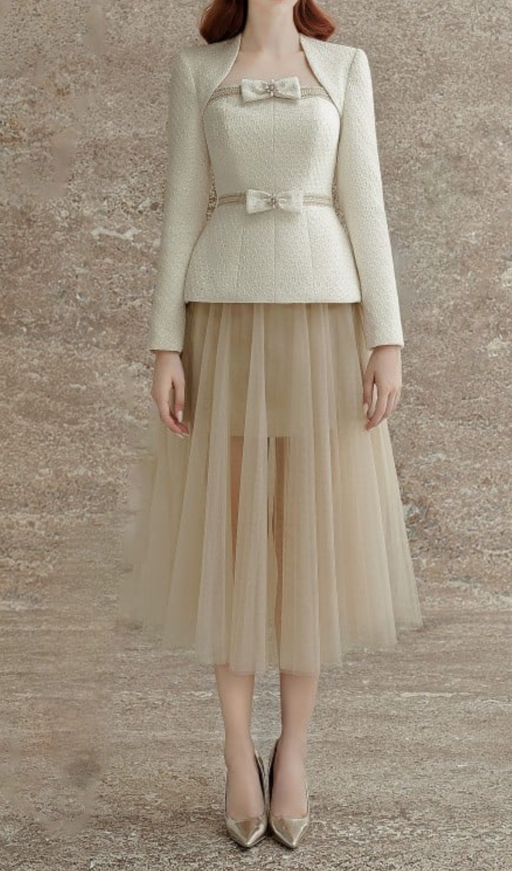 TWEED TULLE SUIT DRESS APRICOT COCKTAIL