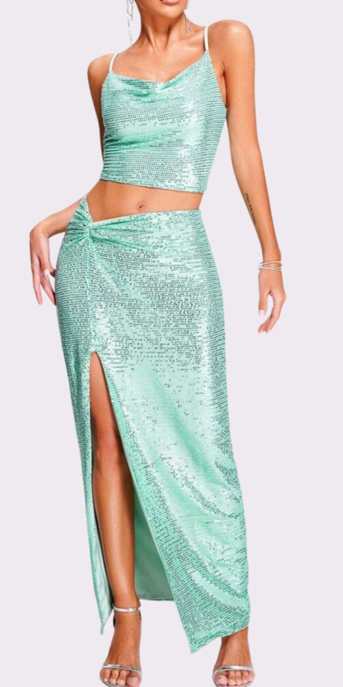 SEQUIN TWO PIECES SUIT IN GREEN