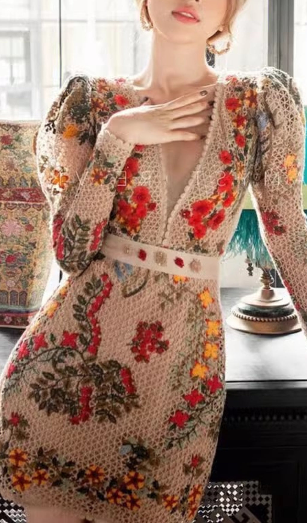 FLORAL EMBROIDERY MINI DRESS, A-LINE, GARDEN PARTY