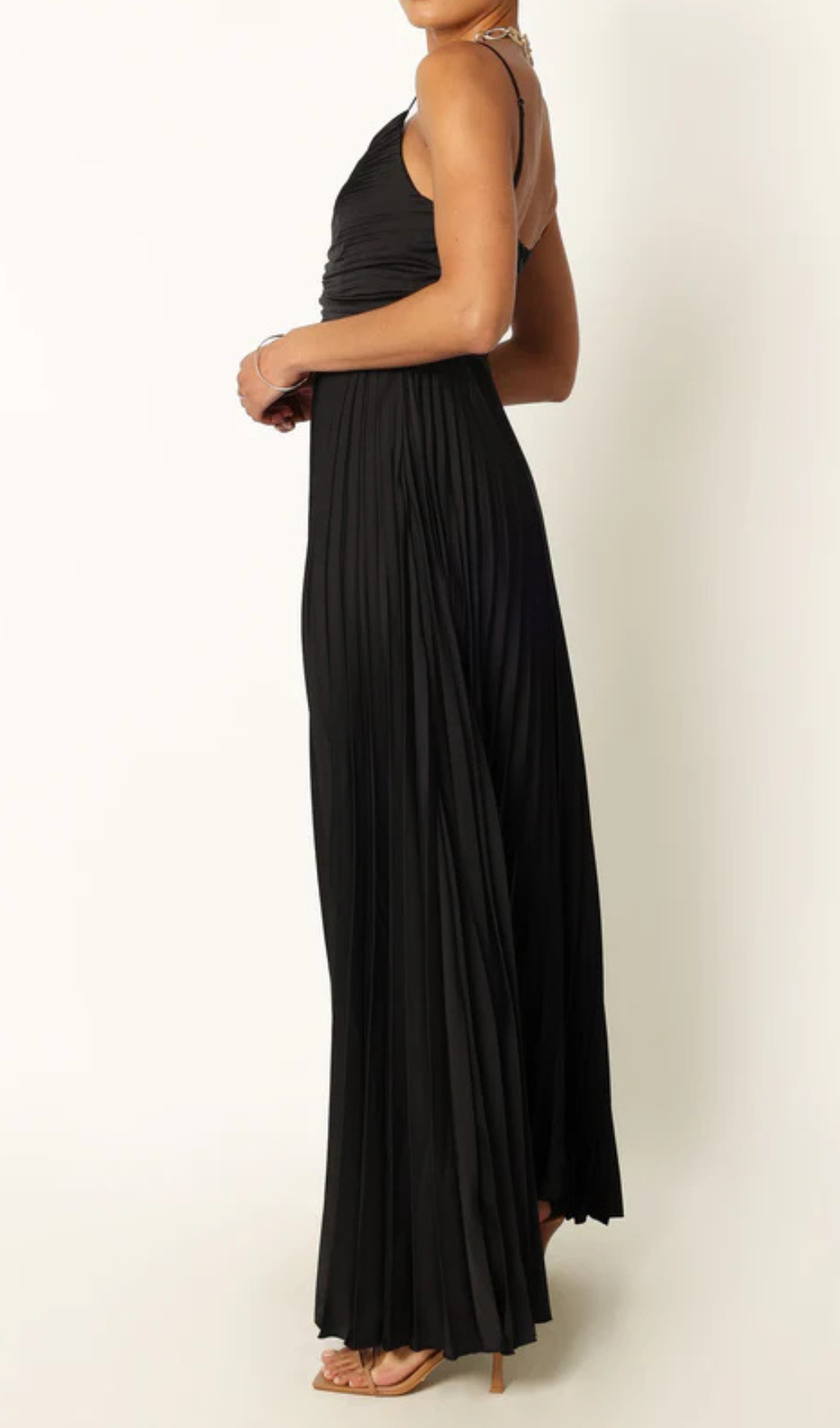 NAIRA PLEATED MAXI BLACK DRESS