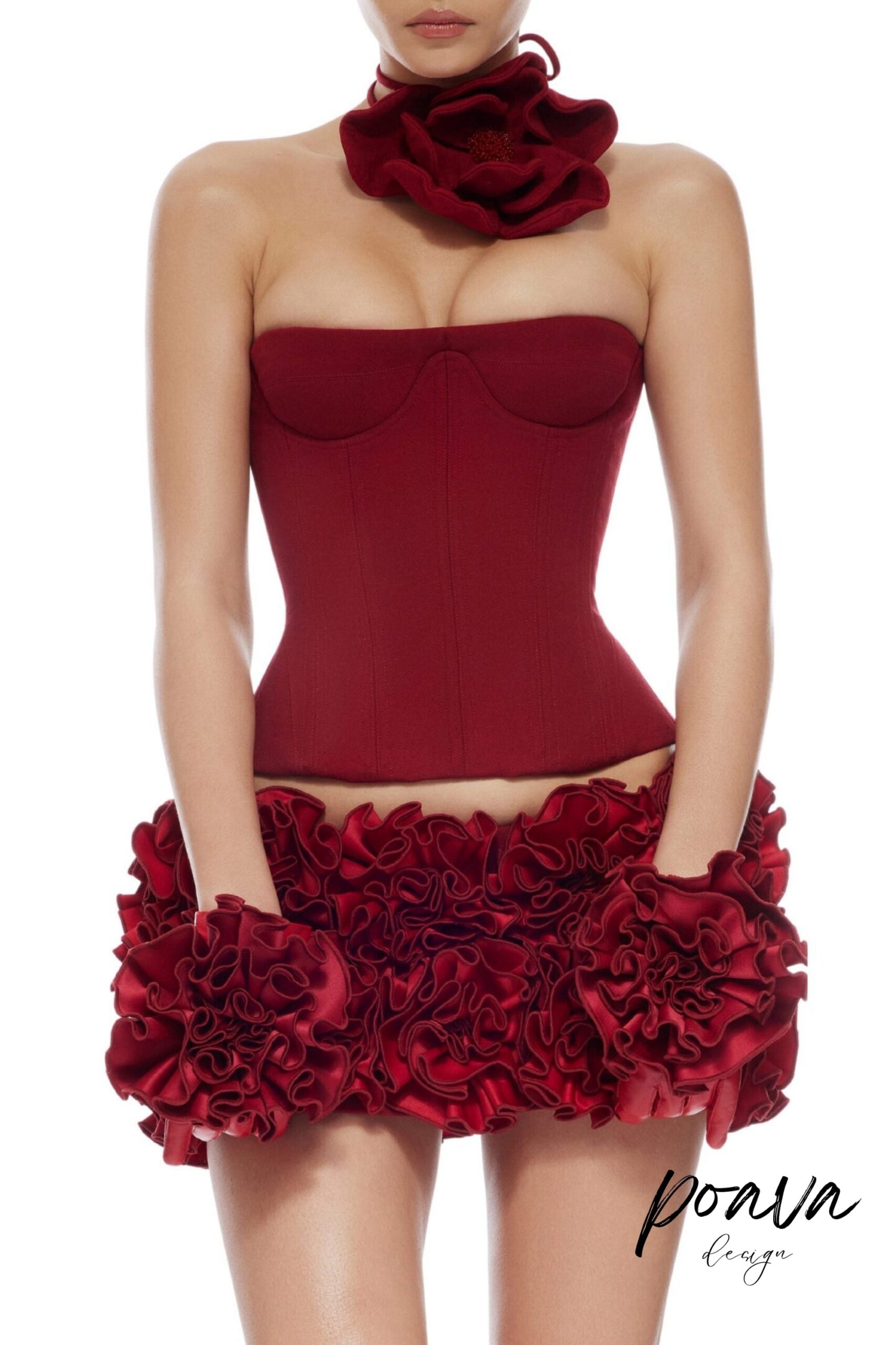 CLEGG RED CORSET FLOWER TWO-PIECE SET