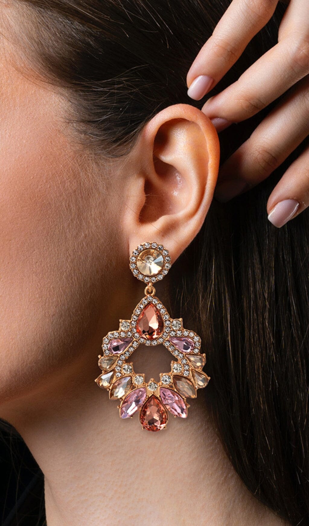 PINK CRYSTAL CHANDELIER DROP EARRINGS FOR WEDDING