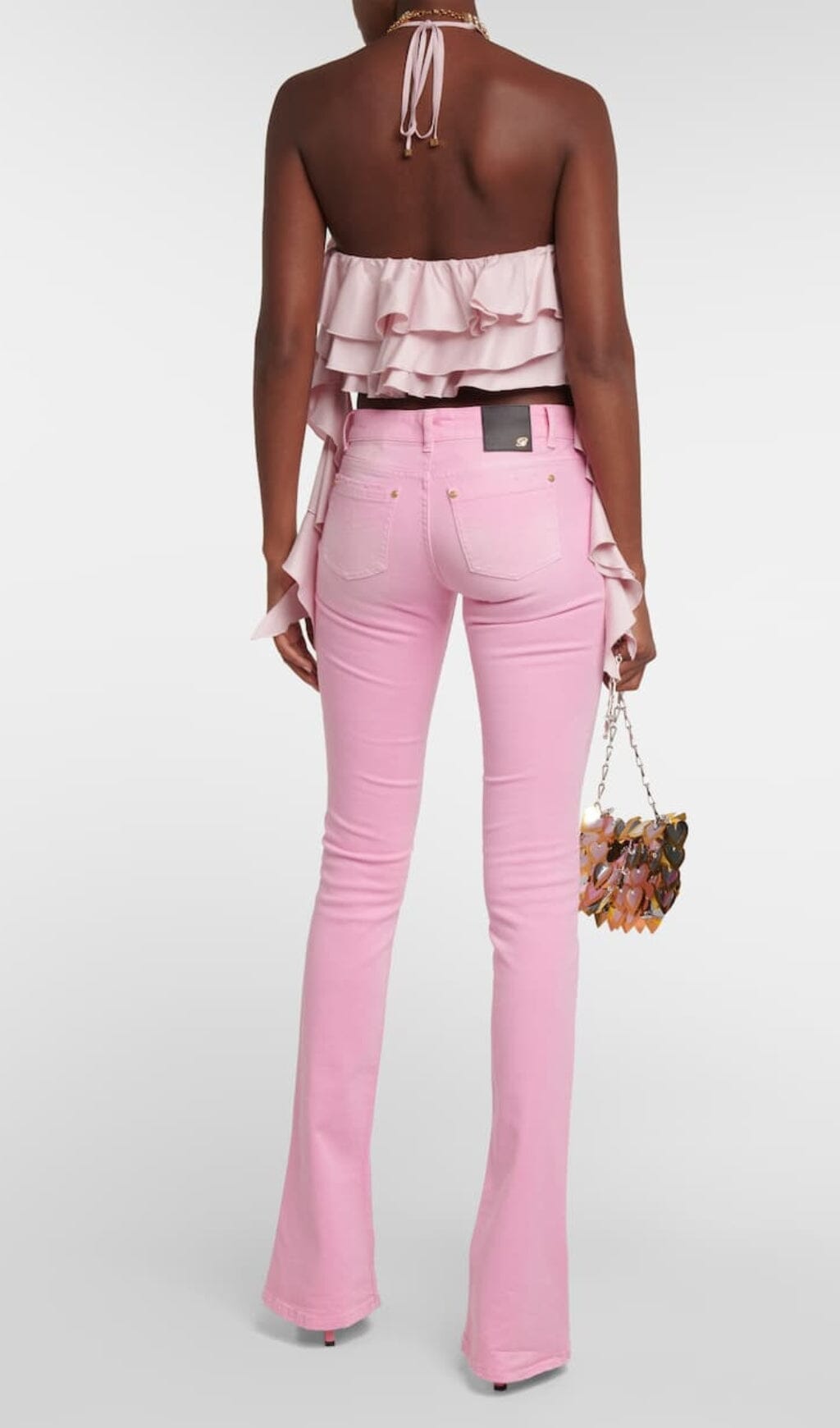 RUFFLE HALTER CROP TOP IN PINK