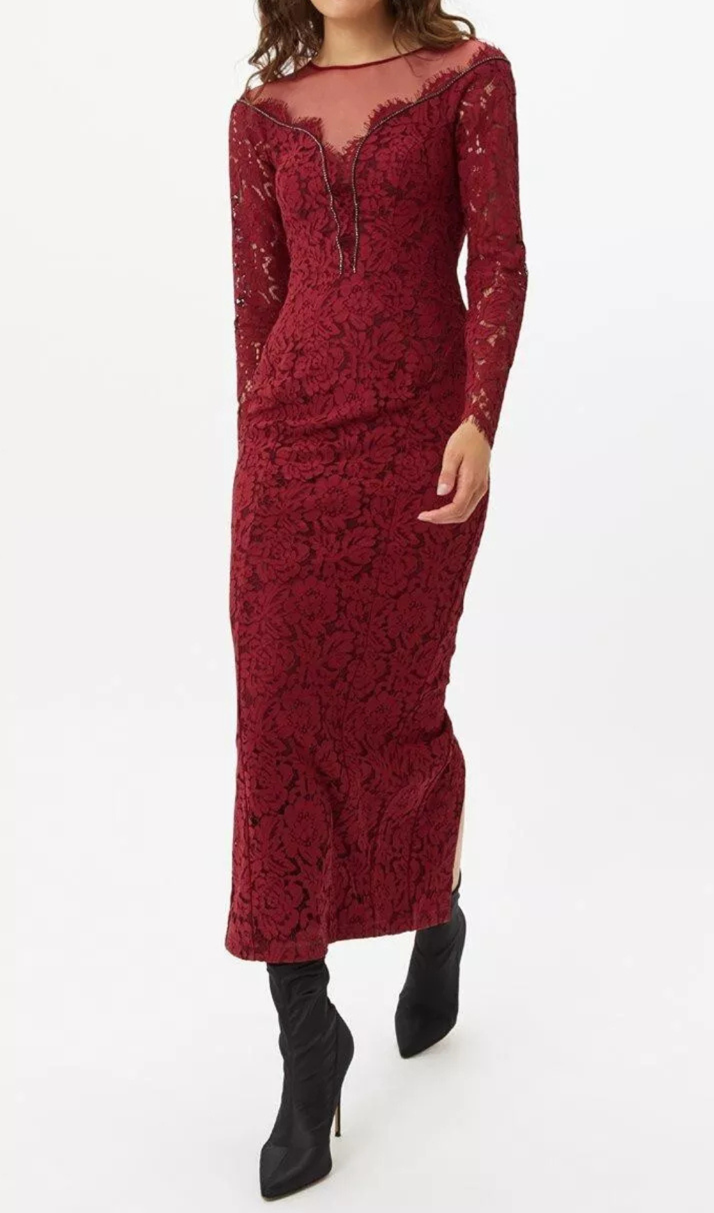 CLASSIC LACE HOLLOW RED MAXI DRESS