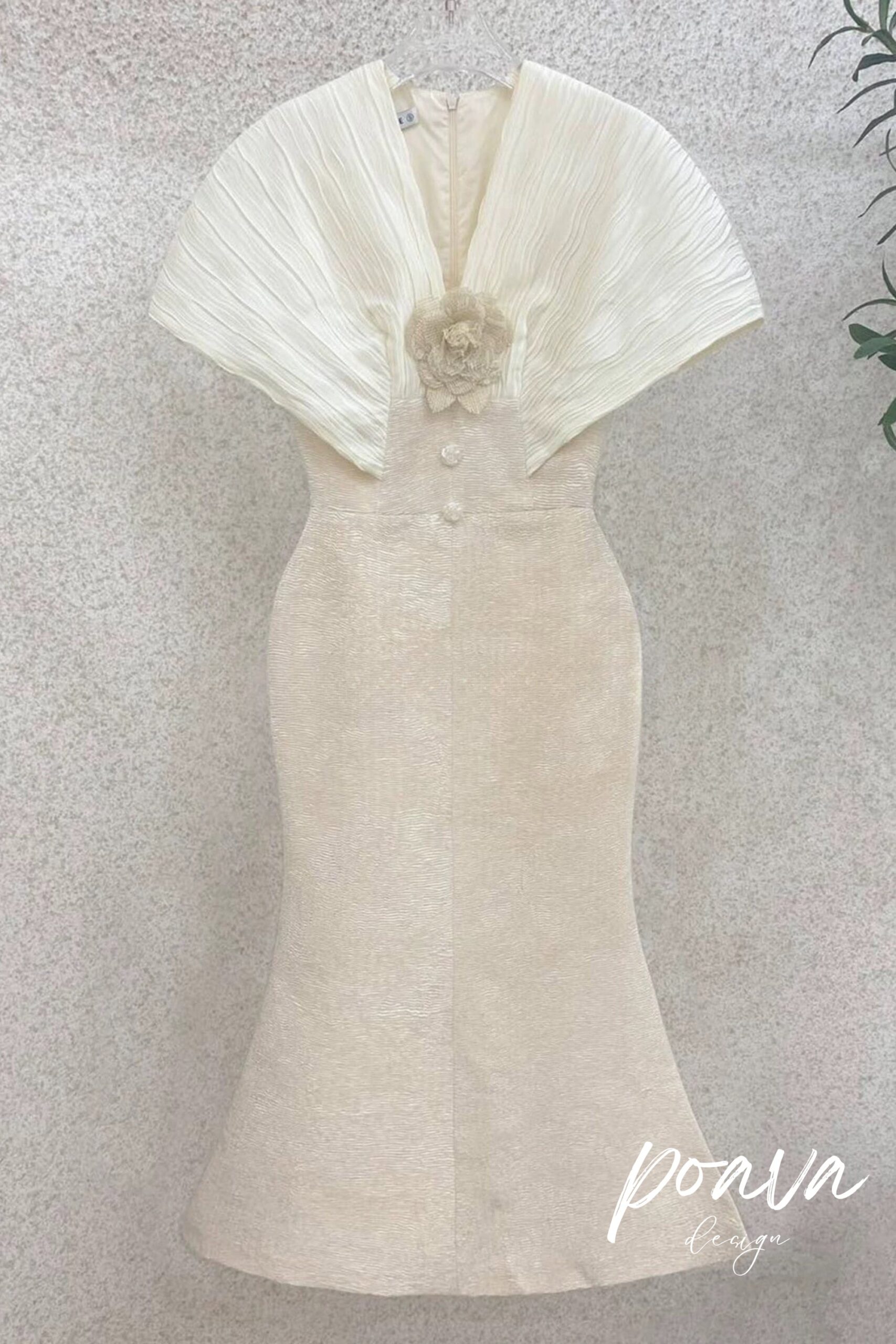VENUS CHAMPAGNE STITCHED FISHTAIL MIDI DRESS