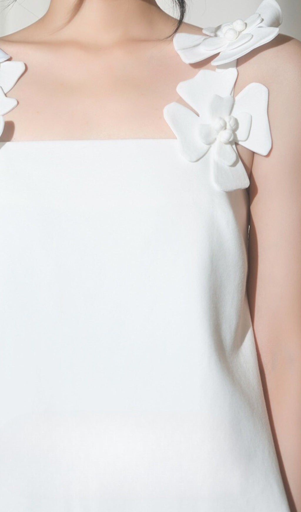 3D FLORAL WHITE HALTER MINI DRESS, WEDDING GUEST