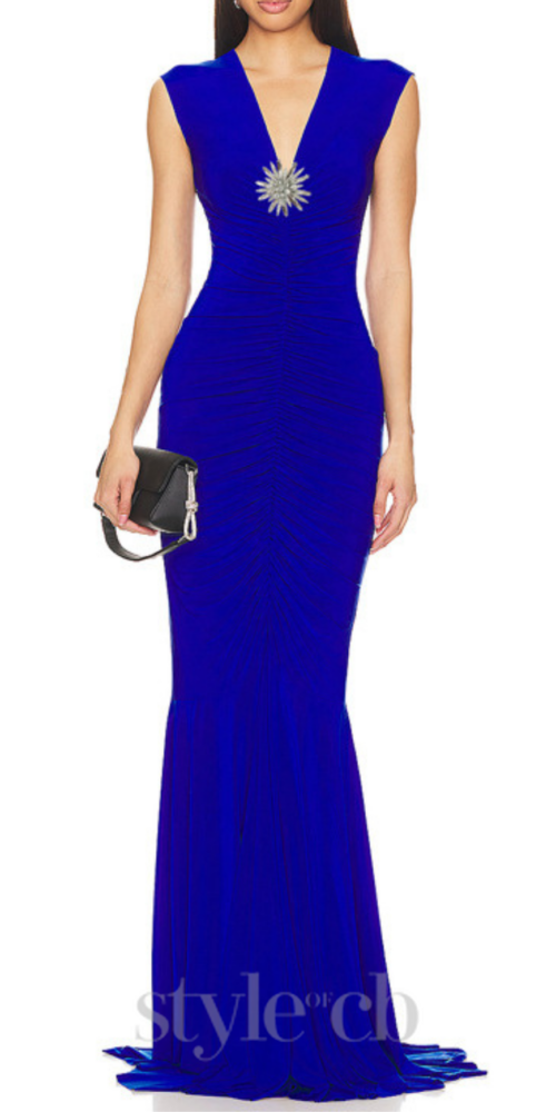 Sleeveless Deep V Neck Shirred Front Fishtail Gown Sleeveless Deep V Neck Shirred Front Fishtail Gown