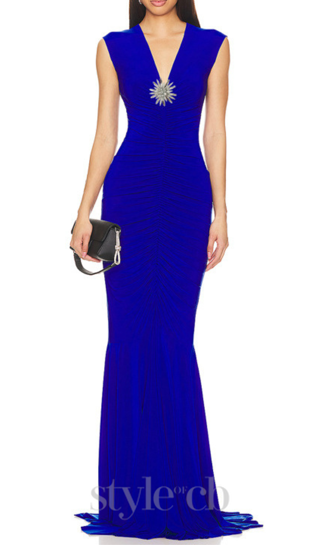 SLEEVELESS DEEP V NECK FISHTAIL EVENING GOWN