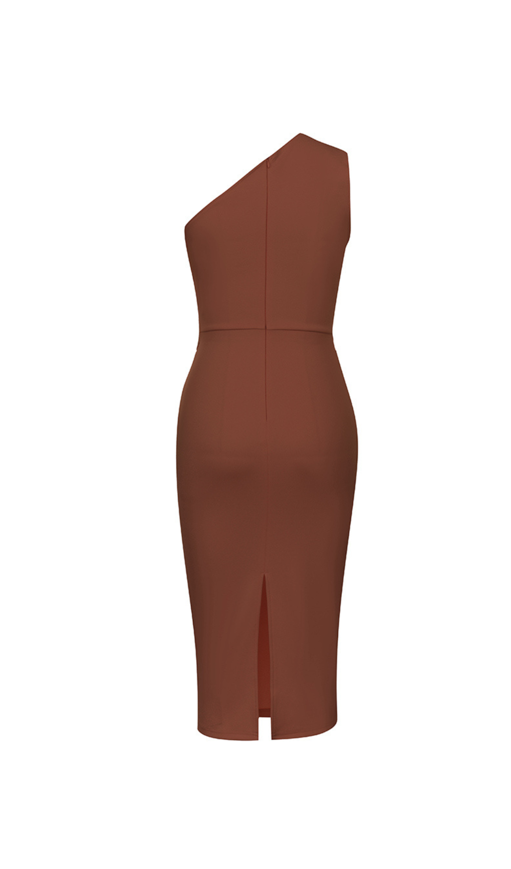 ONE SHOULDER SLIT MIDI BROWN COCKTAIL DRESS
