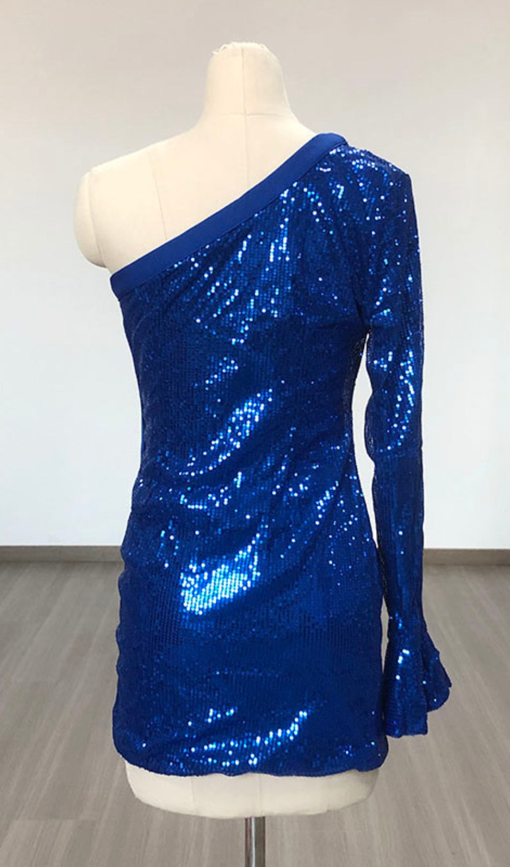 BLUE ONE SHOULDER SEQUIN BODYCON COCKTAIL DRESS