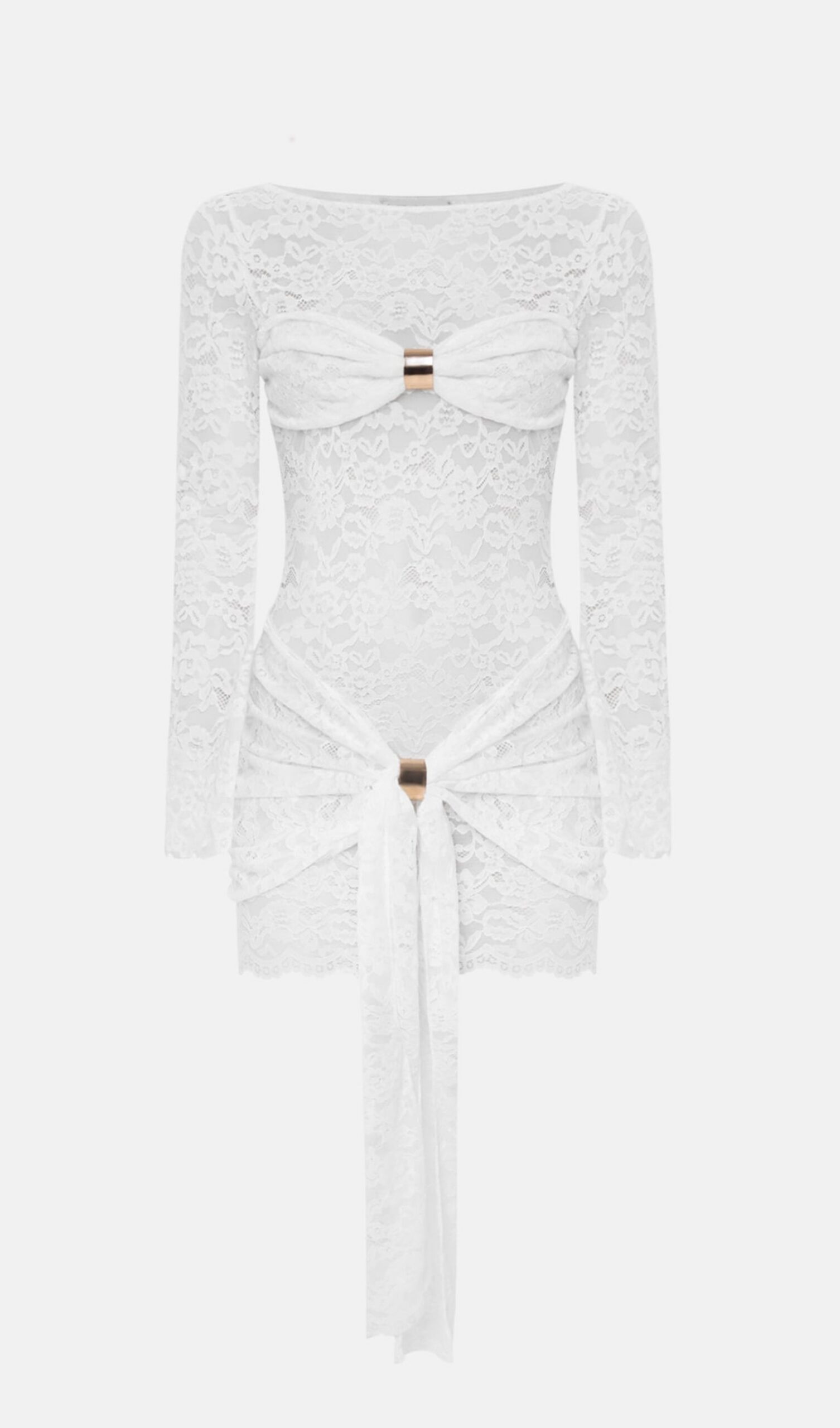 LACE DRAPED NECKLINE COCKTAIL MINI DRESS