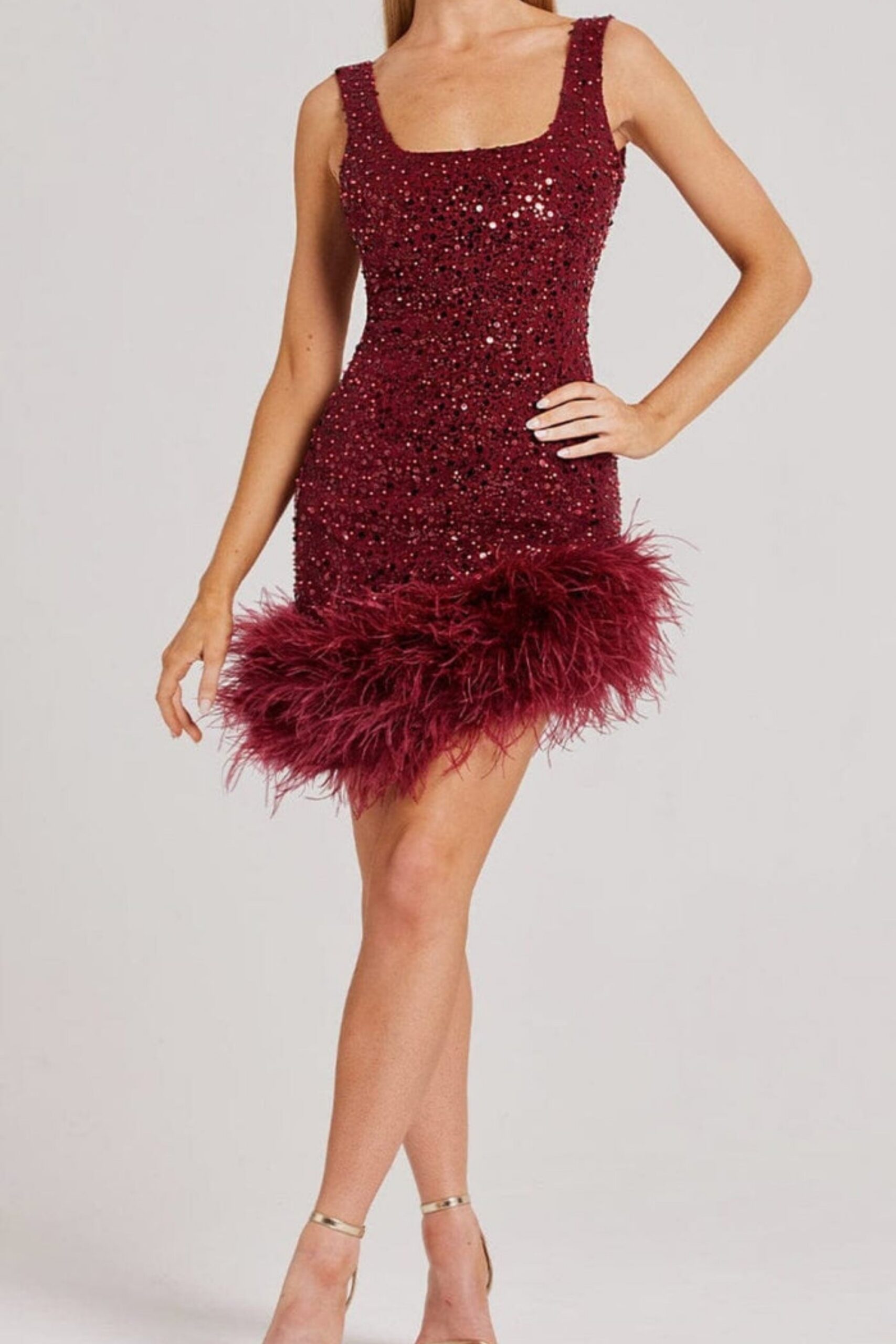 2_8112cdcf-698c-4254-ab27-3d93be752205 RED FEATHER SEQUIN DRESS FOR PARTY