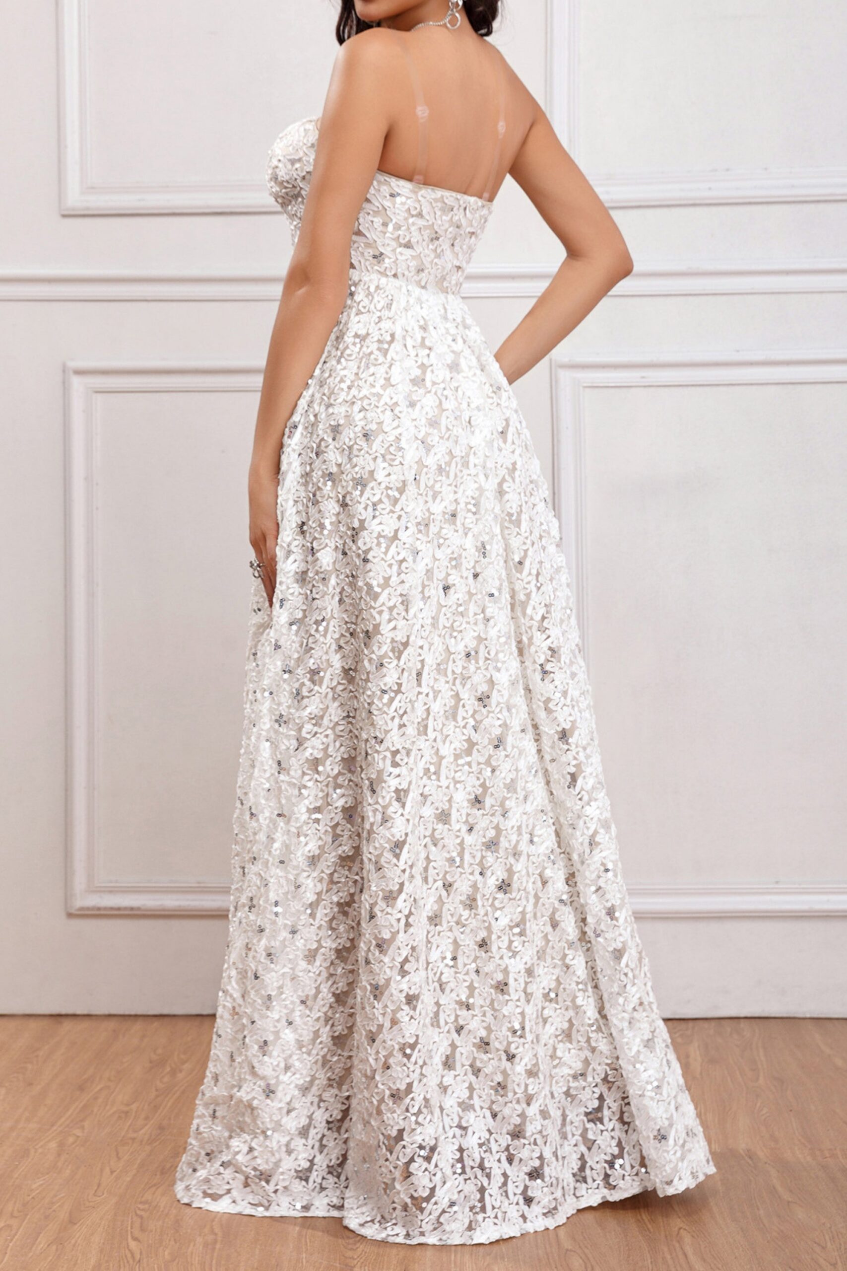 AURA SEQUIN A-LINE WHITE MAXI DRESS FOR EVENTS