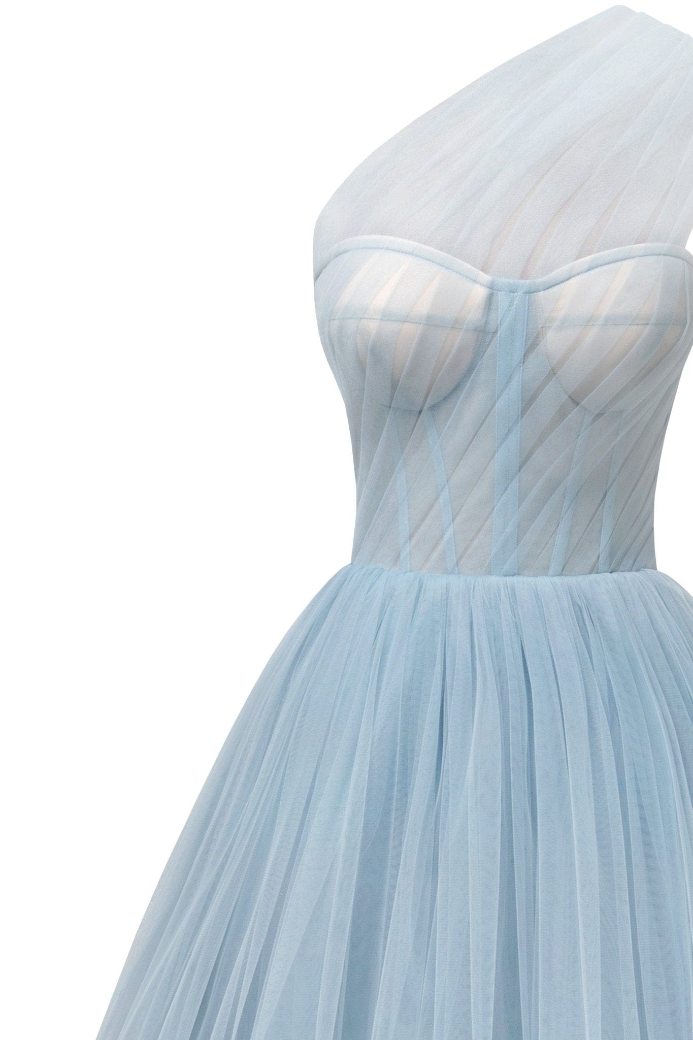 LIGHT BLUE ONE-SHOULDER TULLE COCKTAIL DRESS