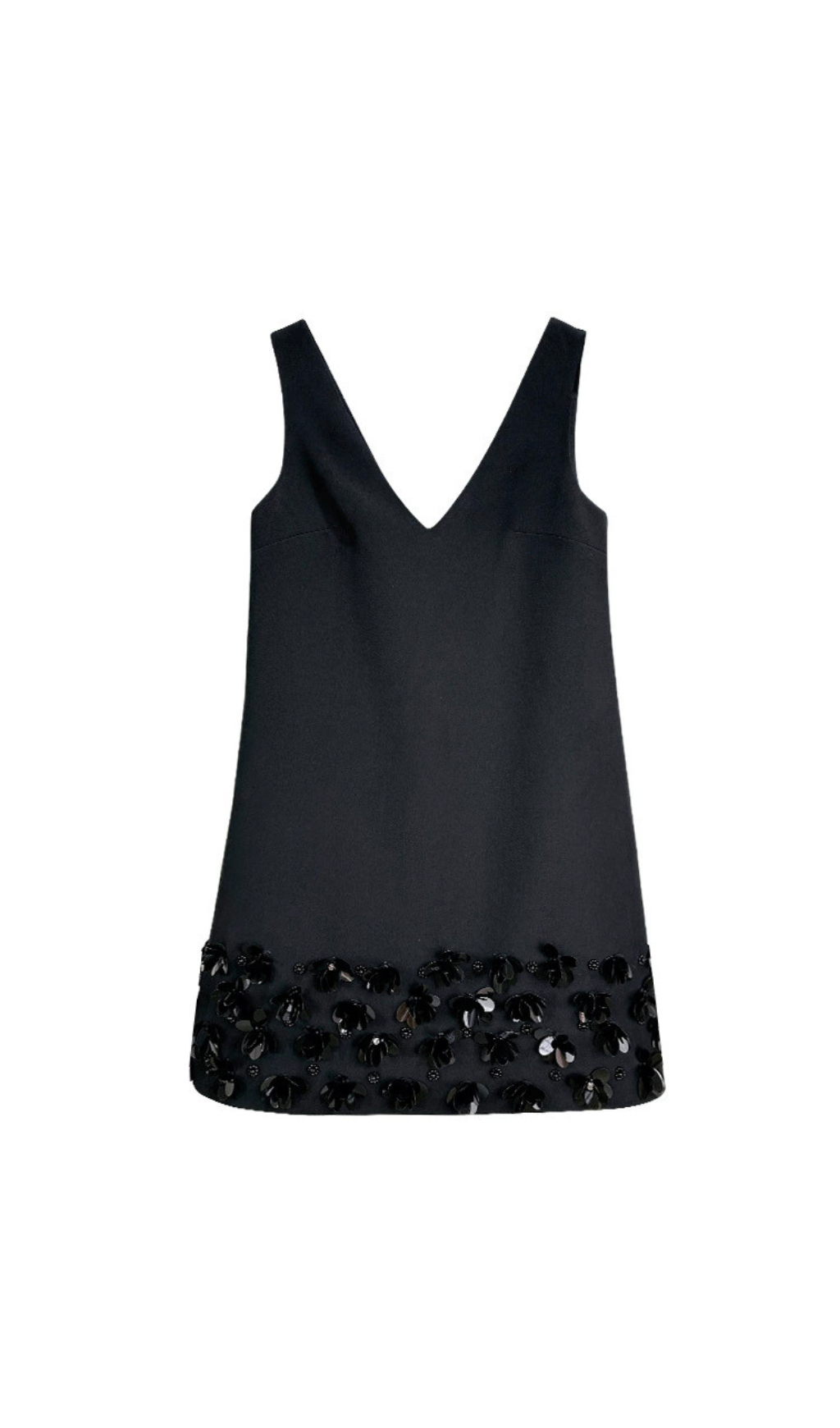 3D CREPE SEQUIN MINI BLACK PARTY DRESS