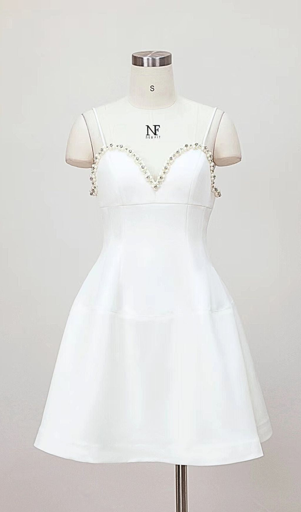 PEARL EMBELLISHED HTM MINI DRESS, WHITE, COCKTAIL
