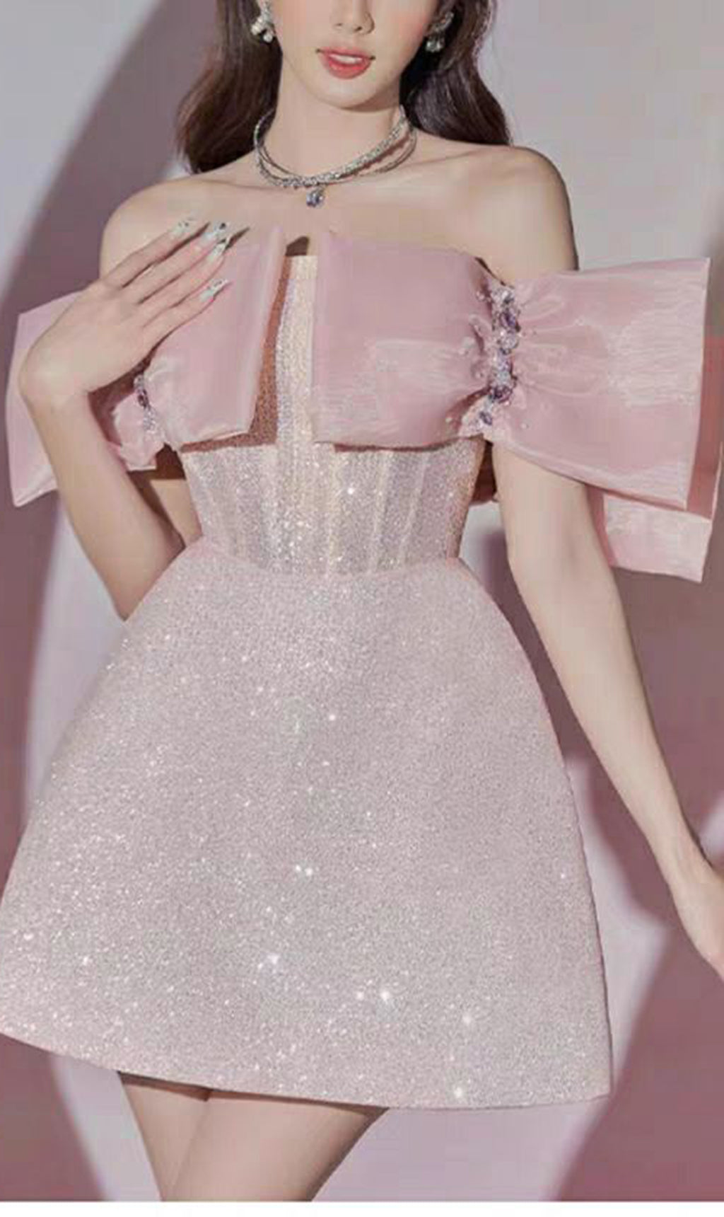 PINK BOWKNOT STRAPLESS MINI DRESS FOR PARTY