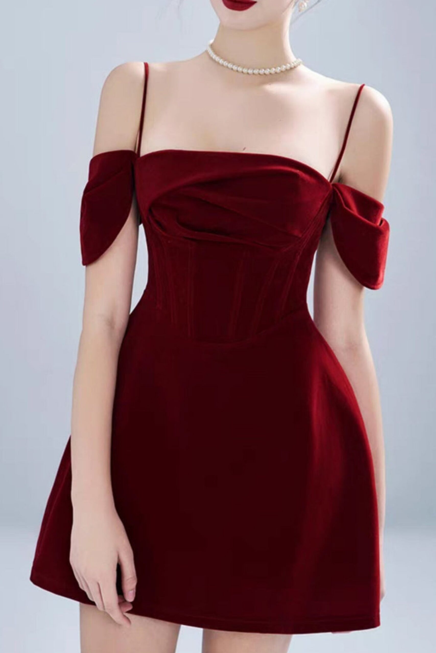 VELVET STRAP MINI DRESS, CLARET, COCKTAIL PARTY