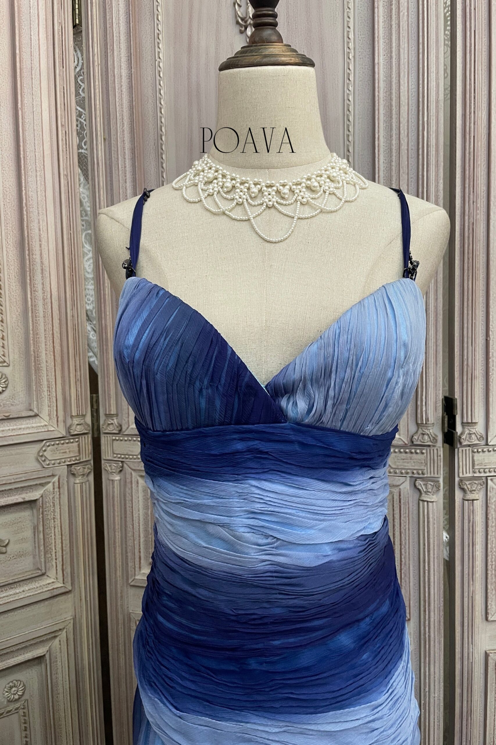 BLUE SILK MAXI DRESS FOR EVENING