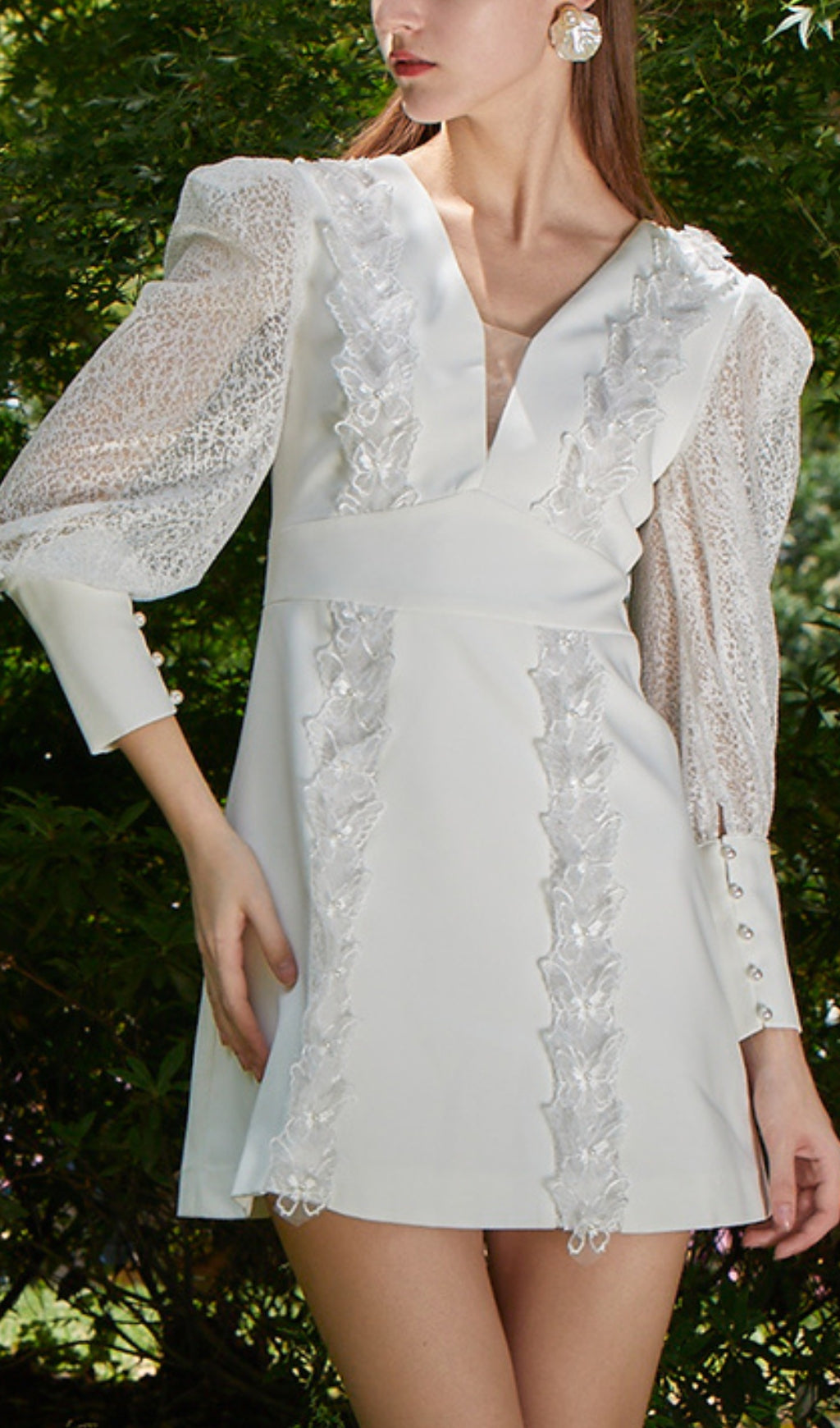 WHITE LACE V-NECK MINI DRESS FOR WEDDING