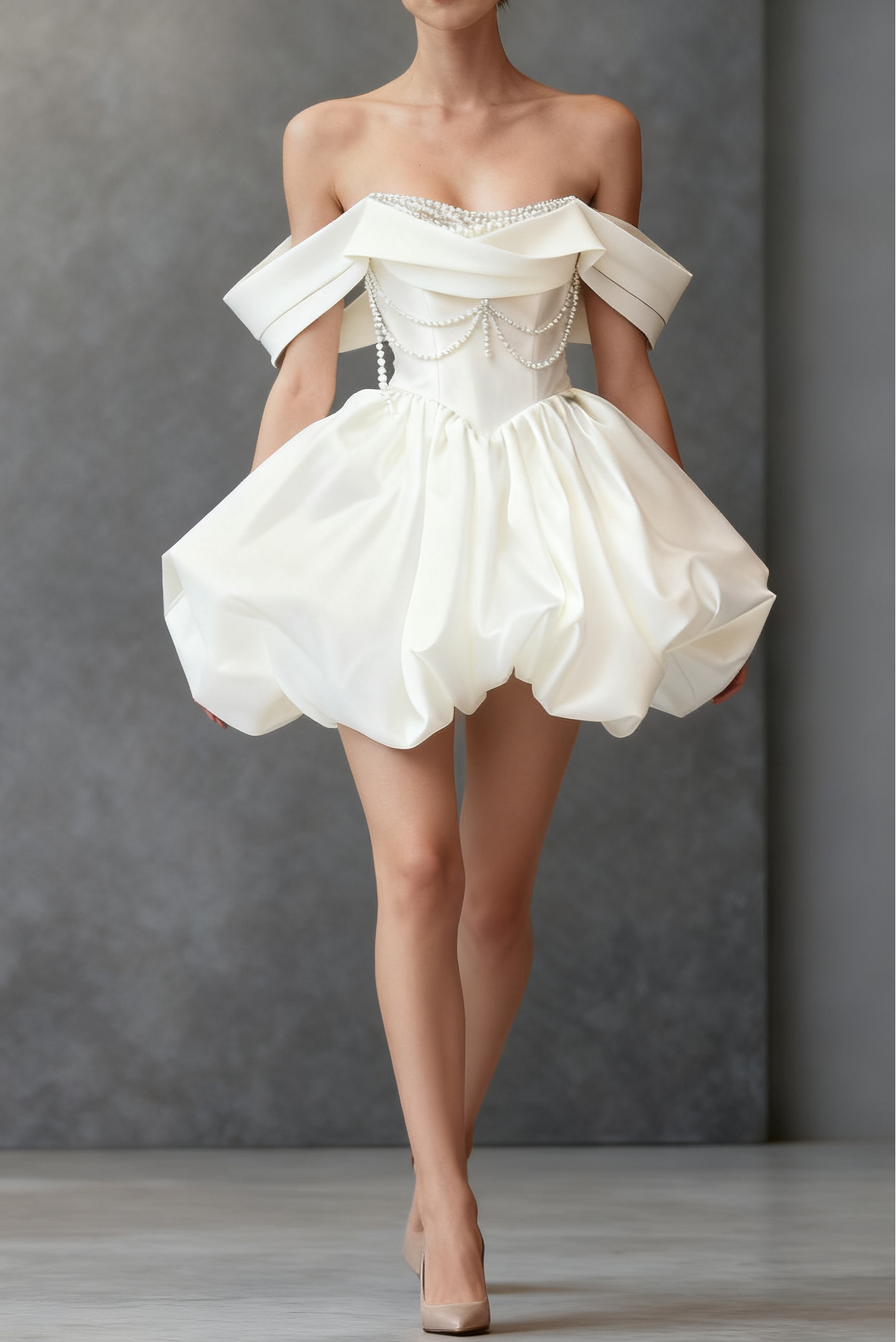 2_8ab68424-829a-41e4-ba5e-071d2b0a0716 WHITE SATIN BEADED OFF-SHOULDER MINI DRESS