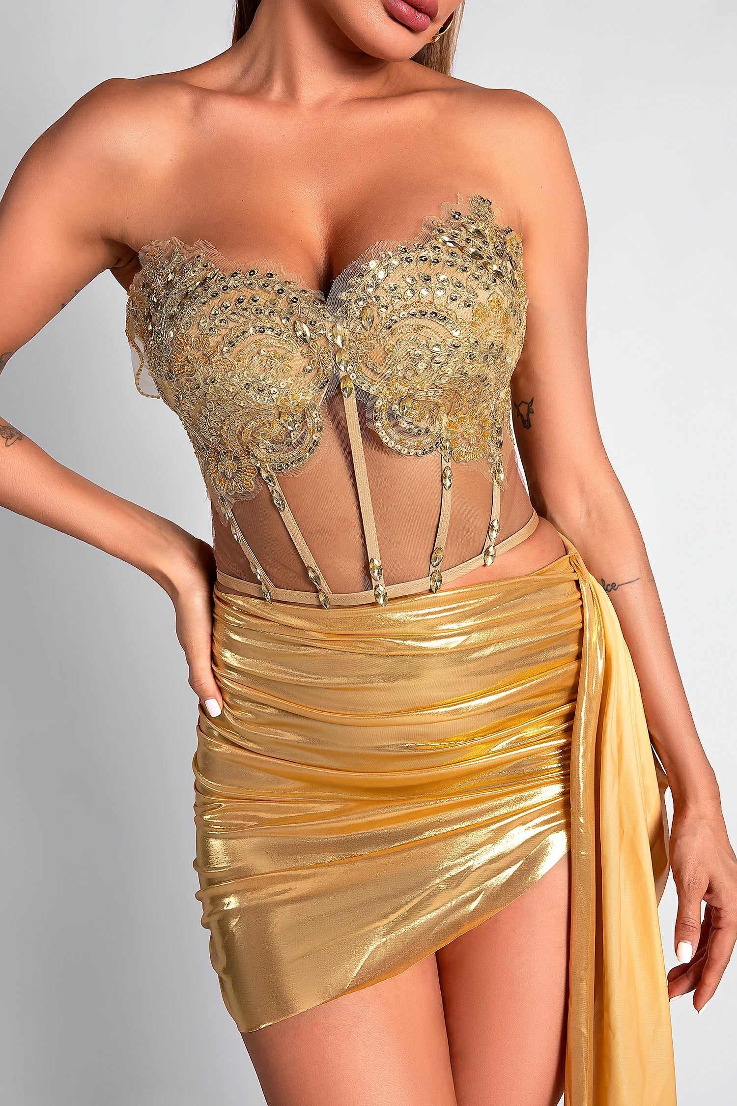 SILSI DIAMOND CORSET METALLIC PARTY DRESS SET