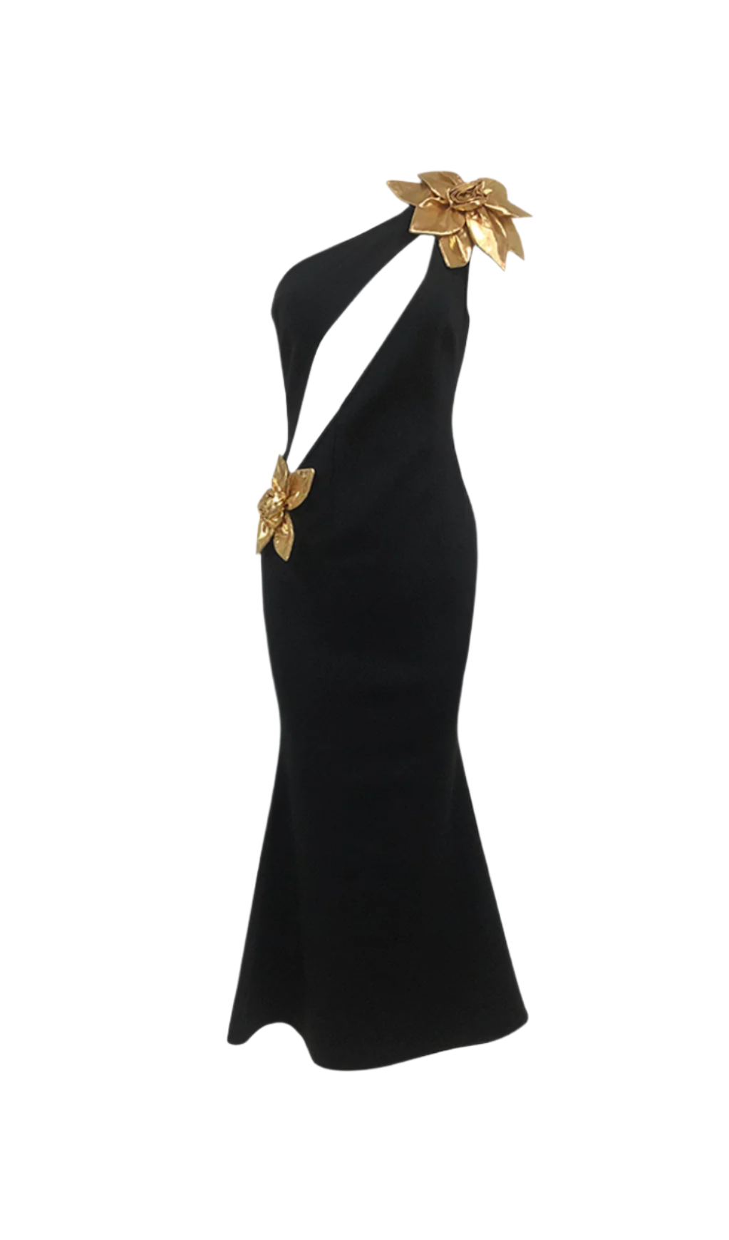 EUNICE GOLD 3D FLOWER MAXI DRESS BLACK