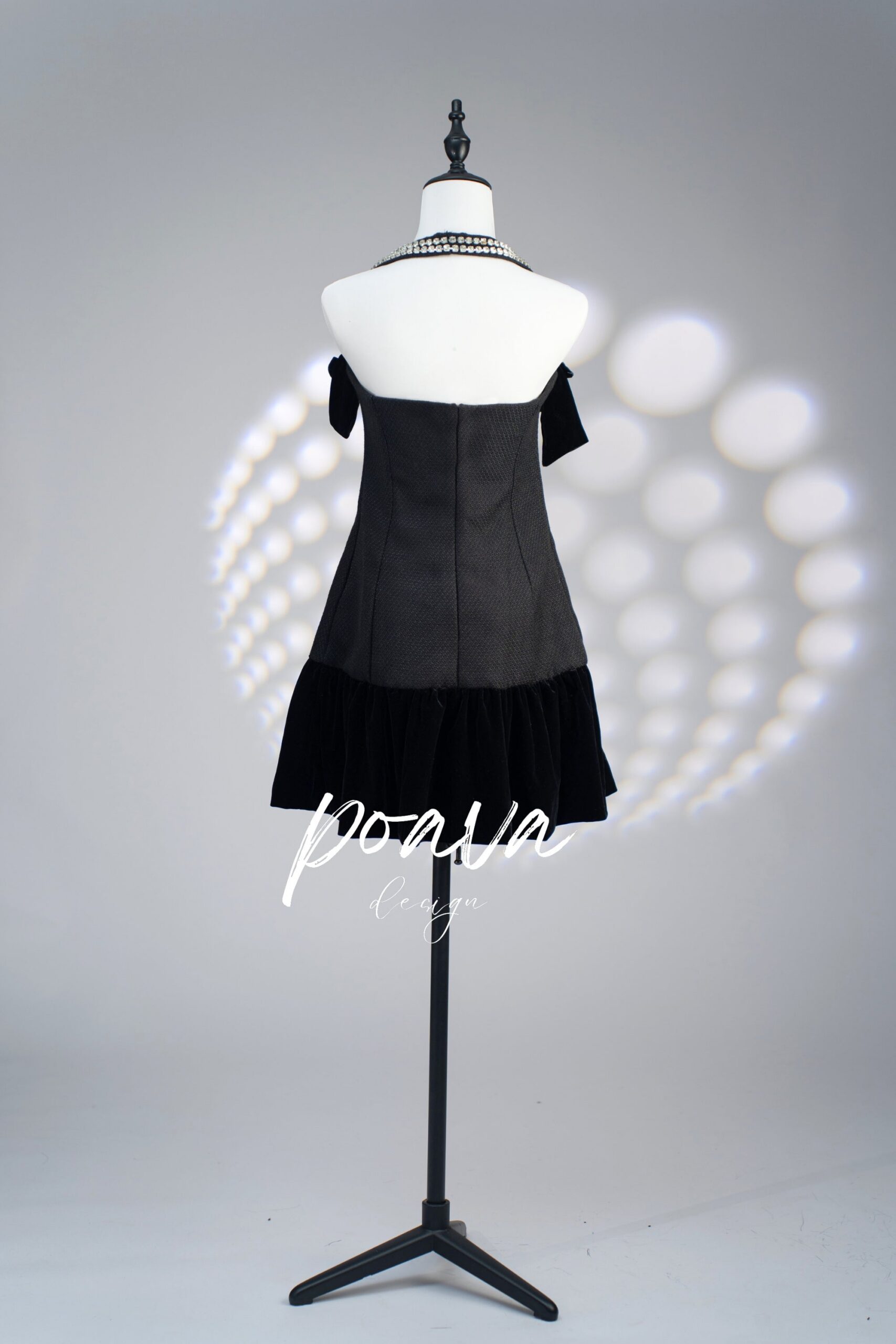 RHINESTONE HALTER MINI DRESS BLACK COCKTAIL