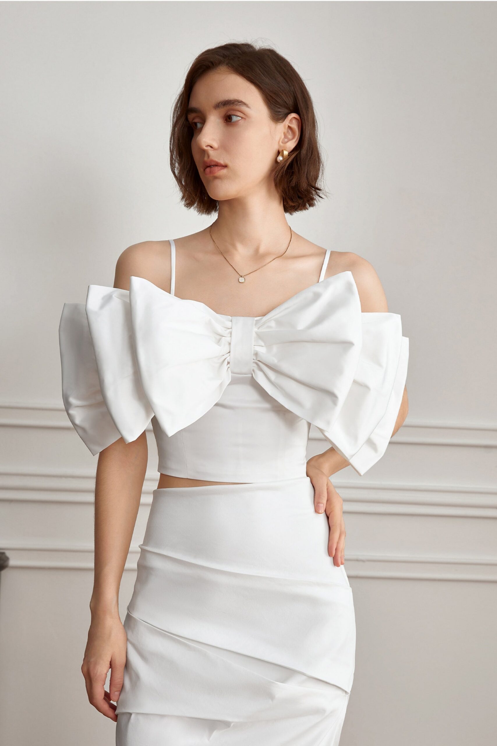 STRAPLESS BANDAGE MIDI DRESS FOR WEDDING GUEST WHITE