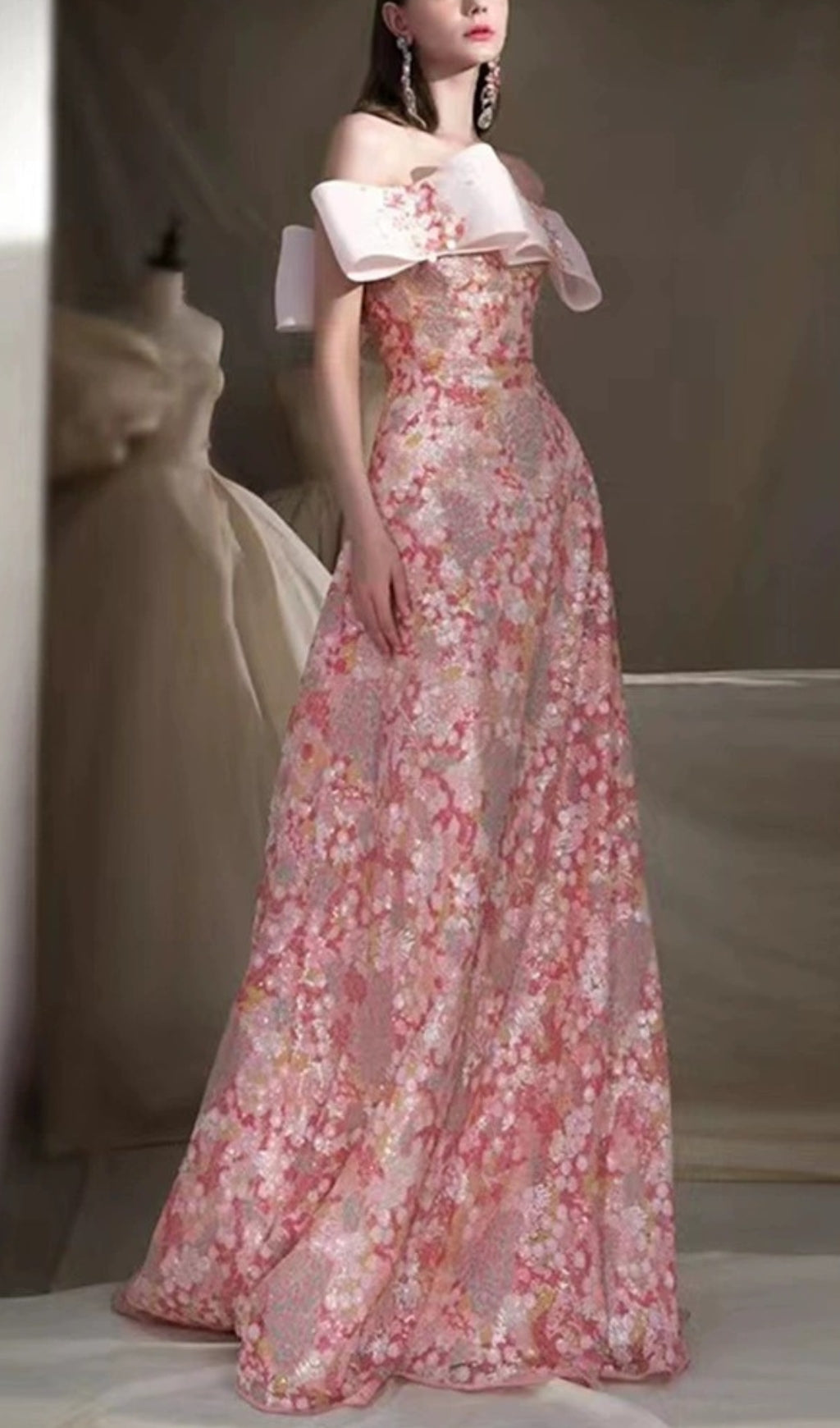 STRAPLESS FLORAL A-LINE MAXI DRESS FOR WEDDING GUEST