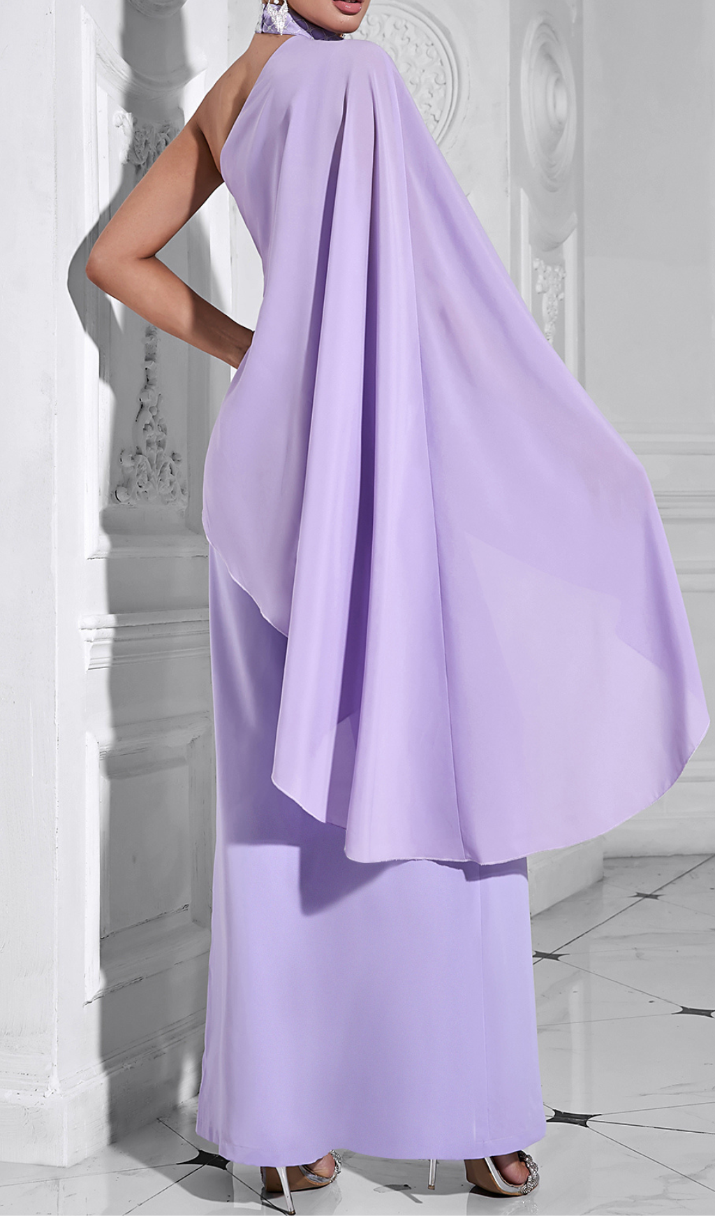 HALTER SHAWL JUMPSUIT PURPLE FORMAL EVENING