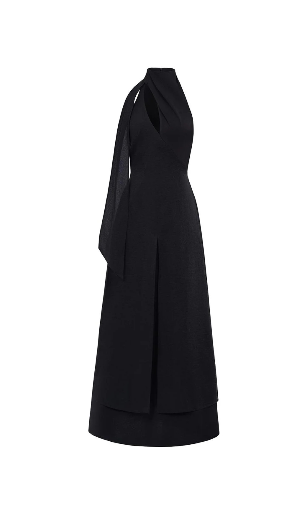 YEN LAYERED HIGH NECK SILK MAXI DRESS, BLACK