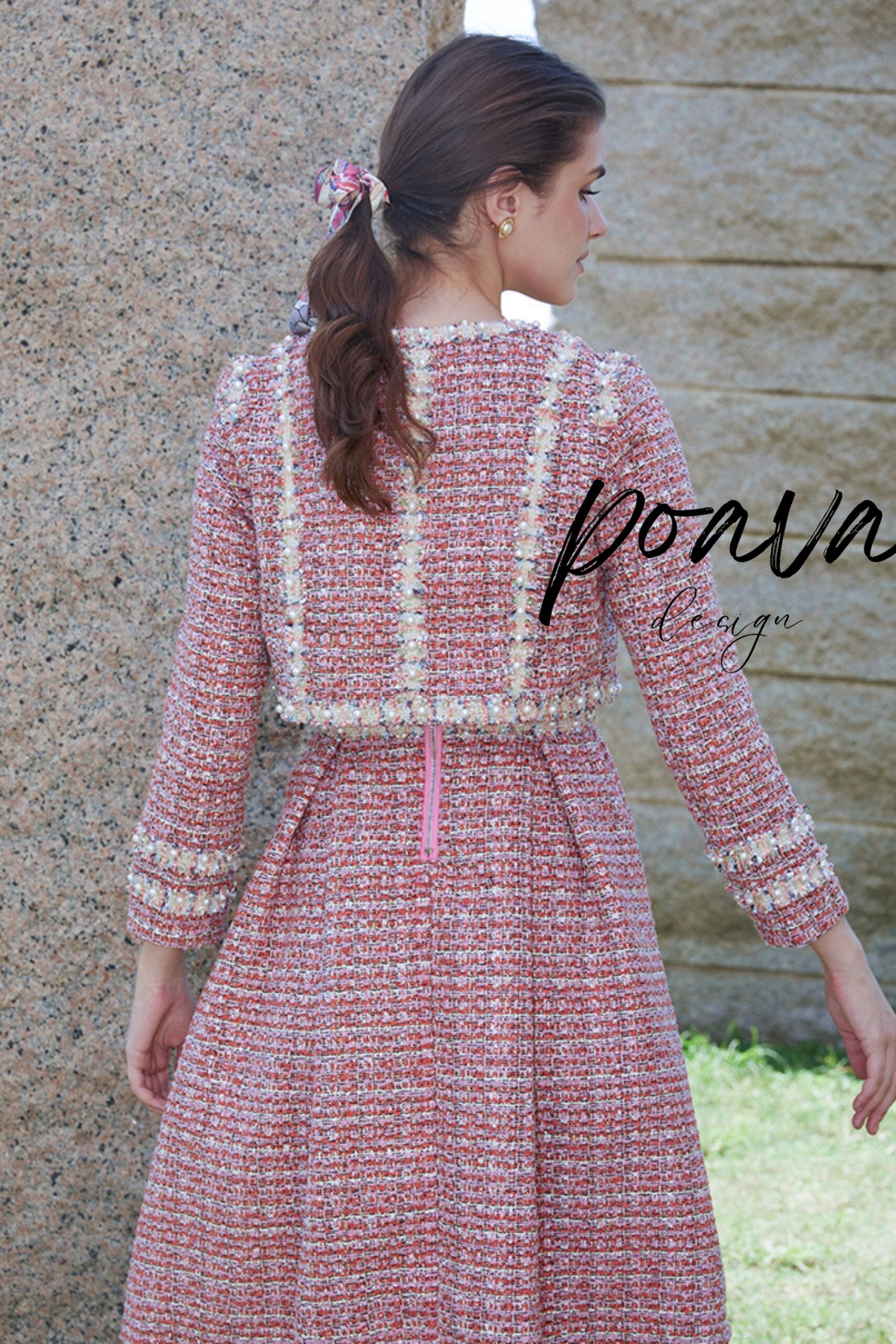 EMBELLISHED PINK TWEED DRESS SET FOR PARTY