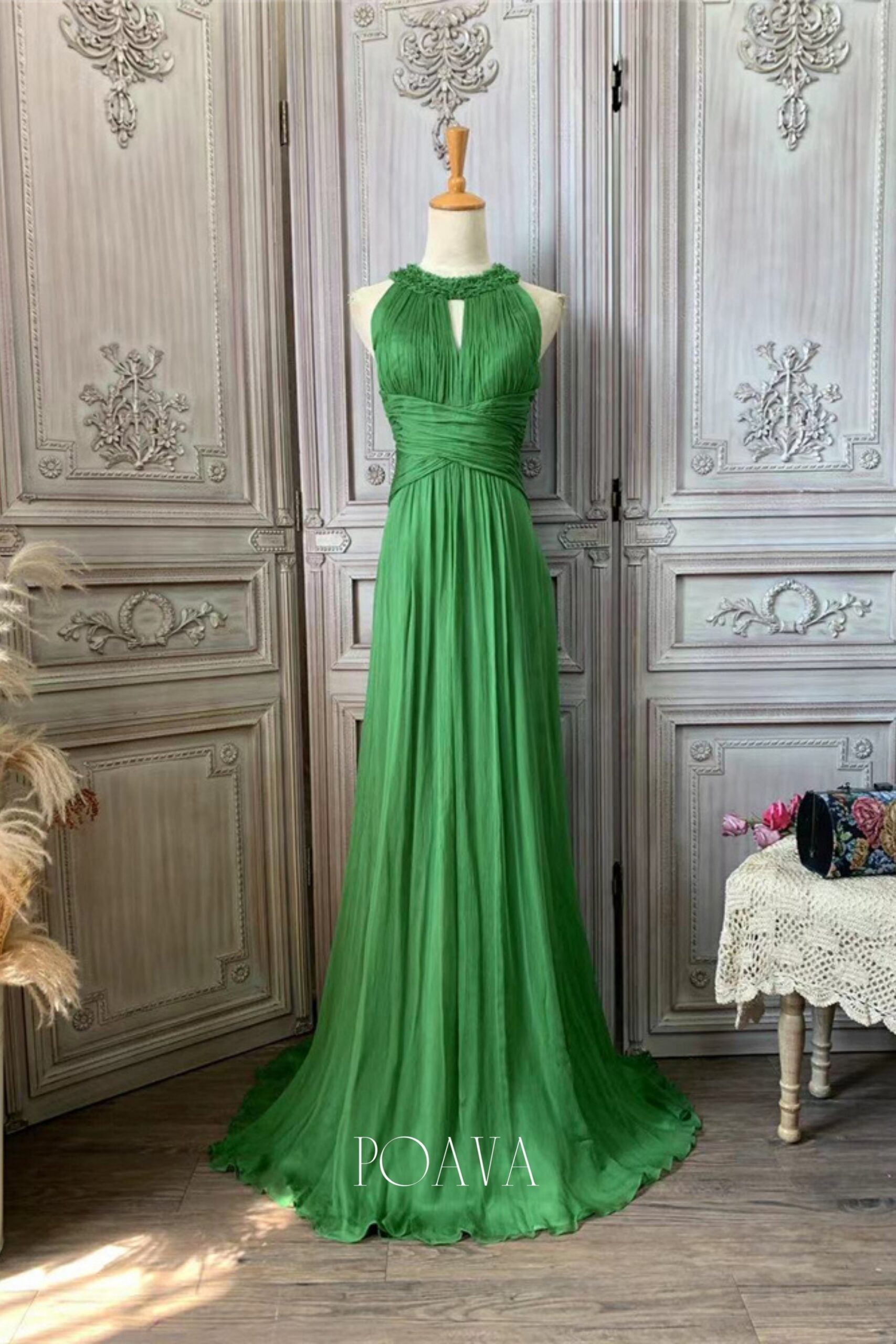 EMBELLISHED SILK A-LINE MAXI DRESS FOR EVENTS