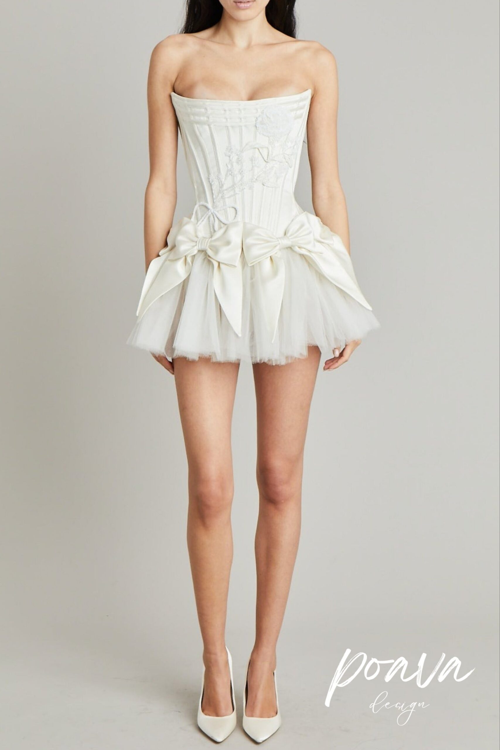 ELSIE BOWKNOT STRAPLESS WHITE MINI DRESS