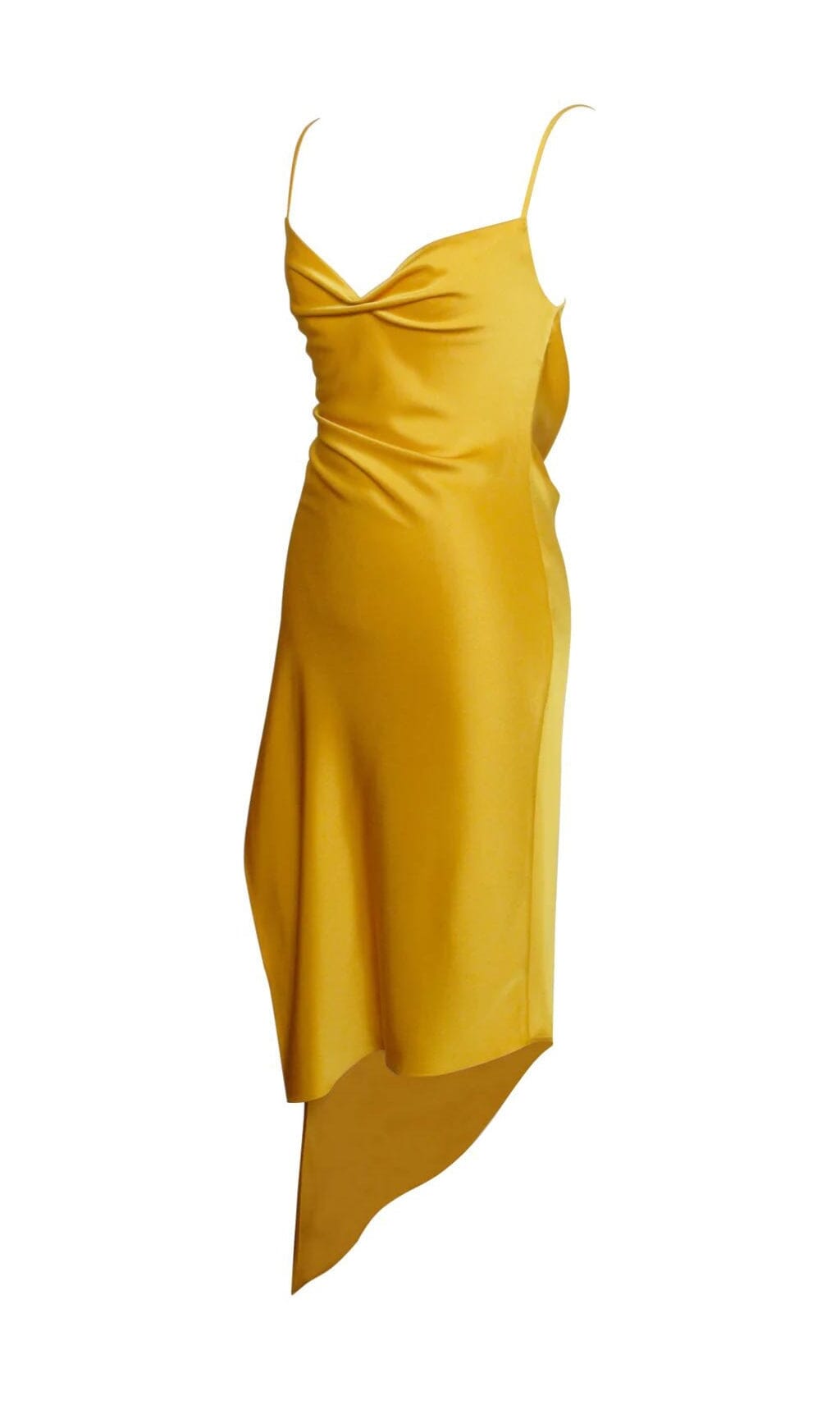 ORANGE SATIN DRAPE MIDI DRESS, COCKTAIL