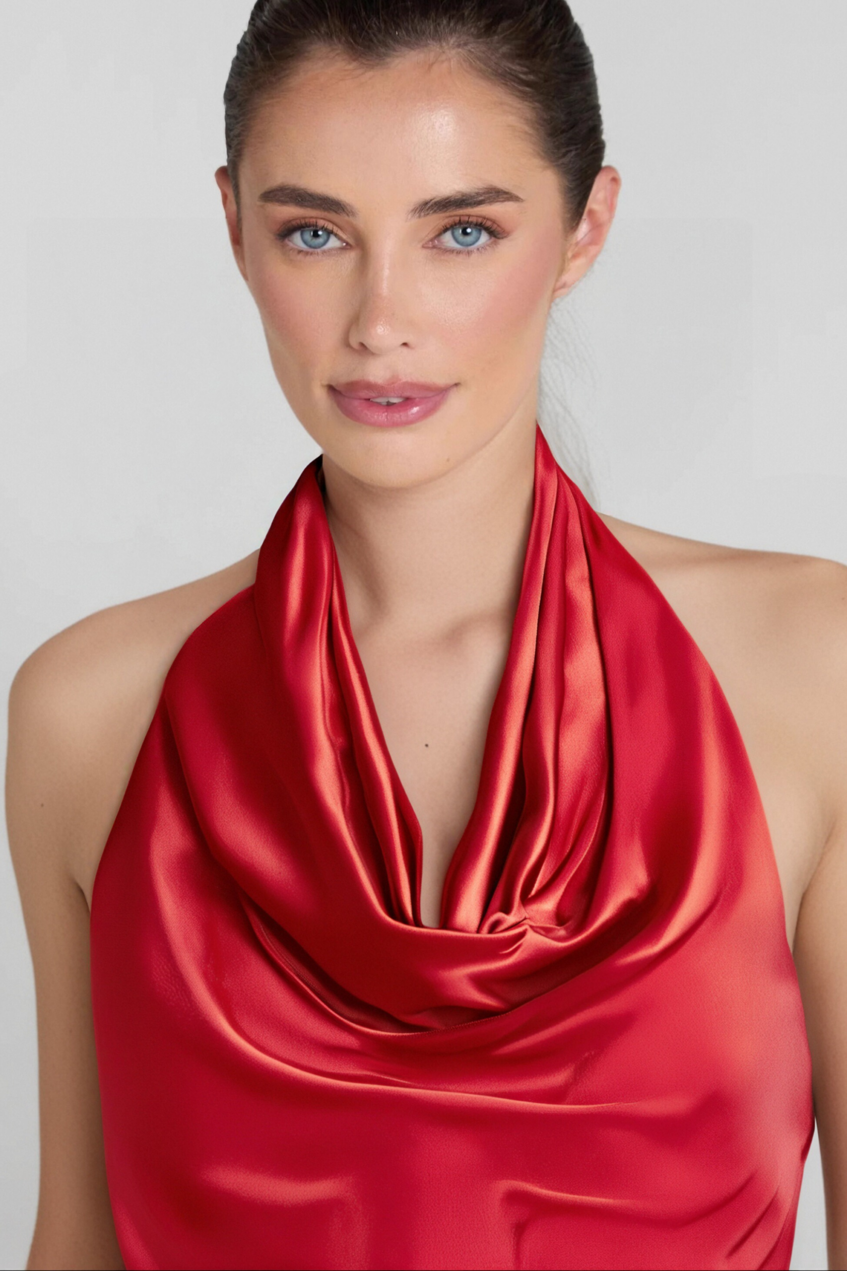 HALTER SATIN MERMAID MAXI DRESS - RED FORMAL GOWN