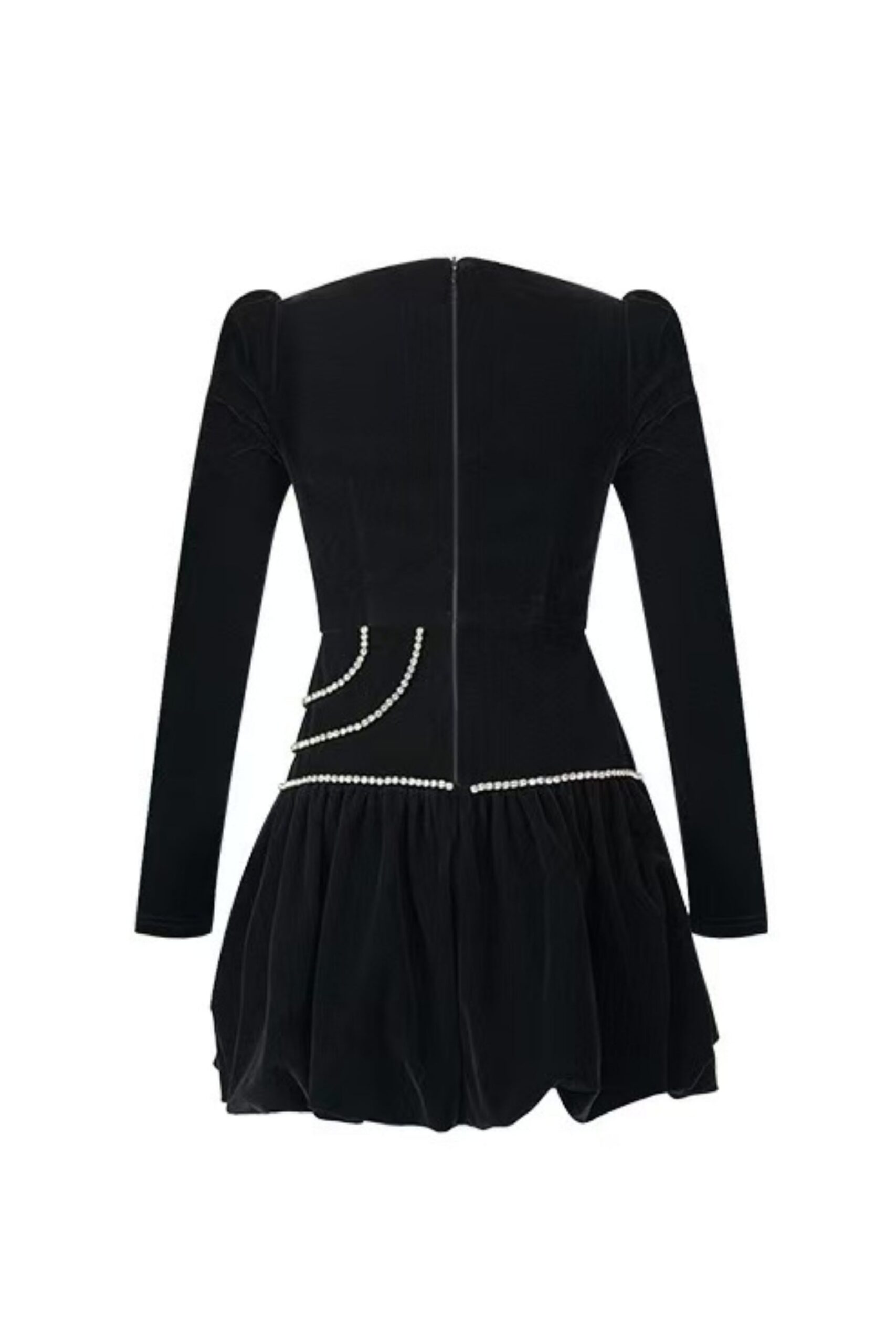 VANESSA BLACK VELVET SQUARE NECK RHINESTONE MINI DRESS