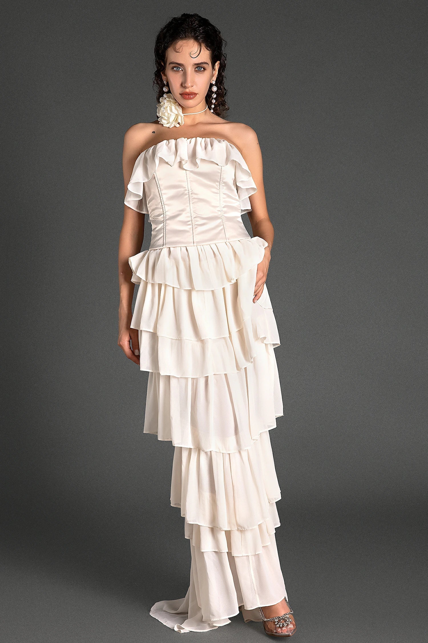 STRAPLESS RUFFLE CORSET DRESS FOR PARTY